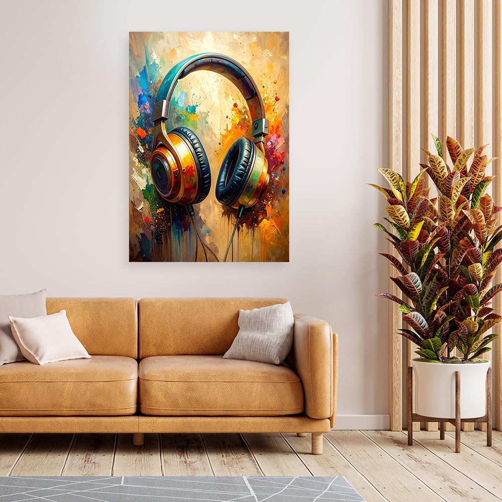 Feeby Stampe Da Parete - Quadri Soggiorno - Cuffie da DJ Musica Astratto - 70x115 cm - Decorazioni Camera Da Letto