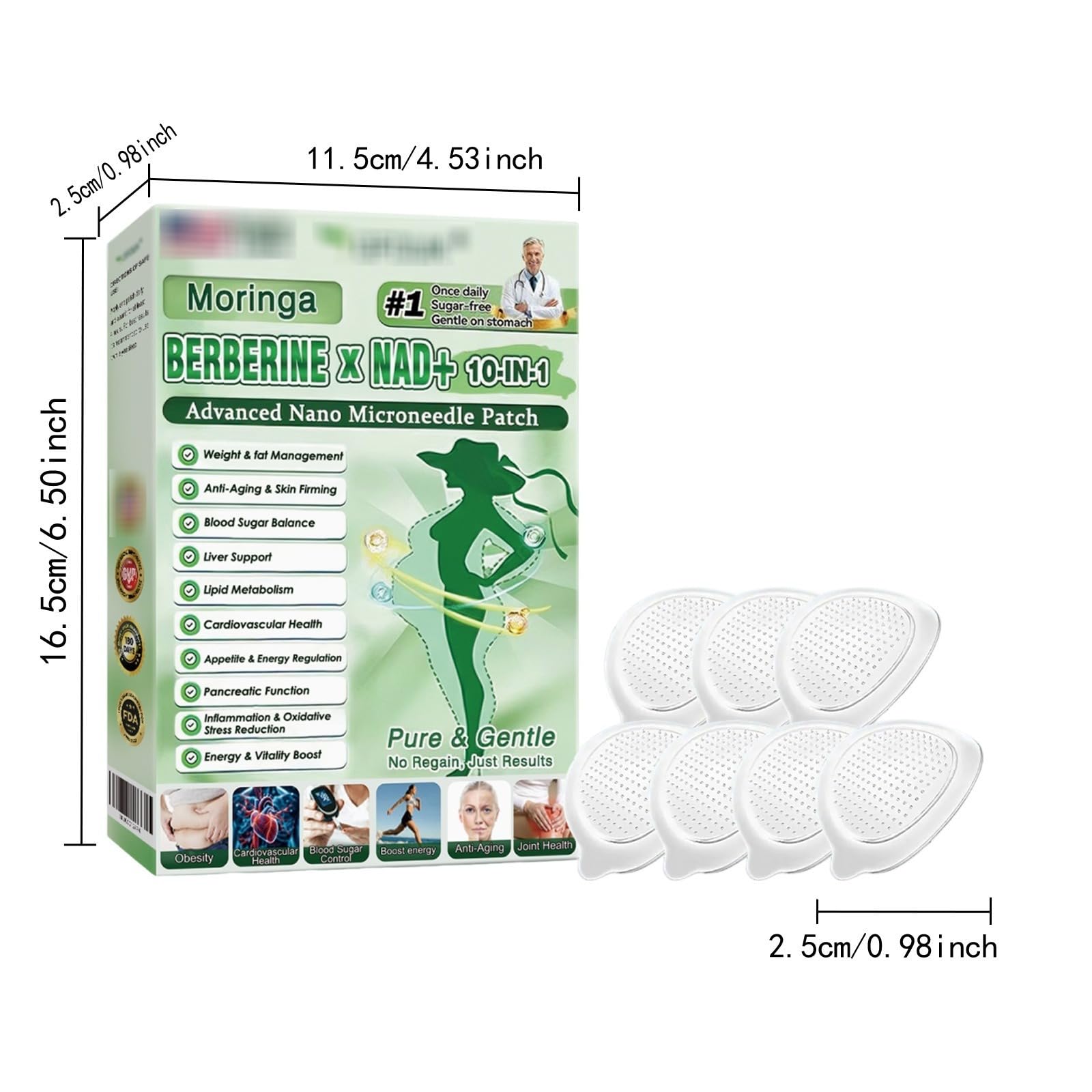 Moringa X Berberine Patch 10 in 1, Patch Nano Microneedle Dimagrante Ingredienti Naturali, Facile da applicare, Invisibile sotto i vestiti, Ideale per Uomo e Donna