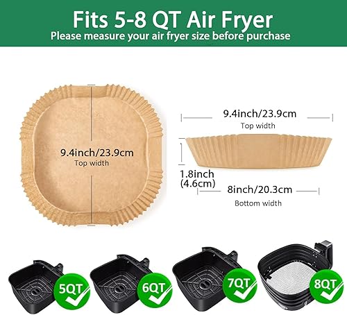 Miniatura 4 de Air Fryer Liners Disposable, 220PCS 8 Inch Square Parchment Paper Liners for 5-8QT Air fryer, Food Grade Air Fryer Paper Liner Non-Stick Airfryer