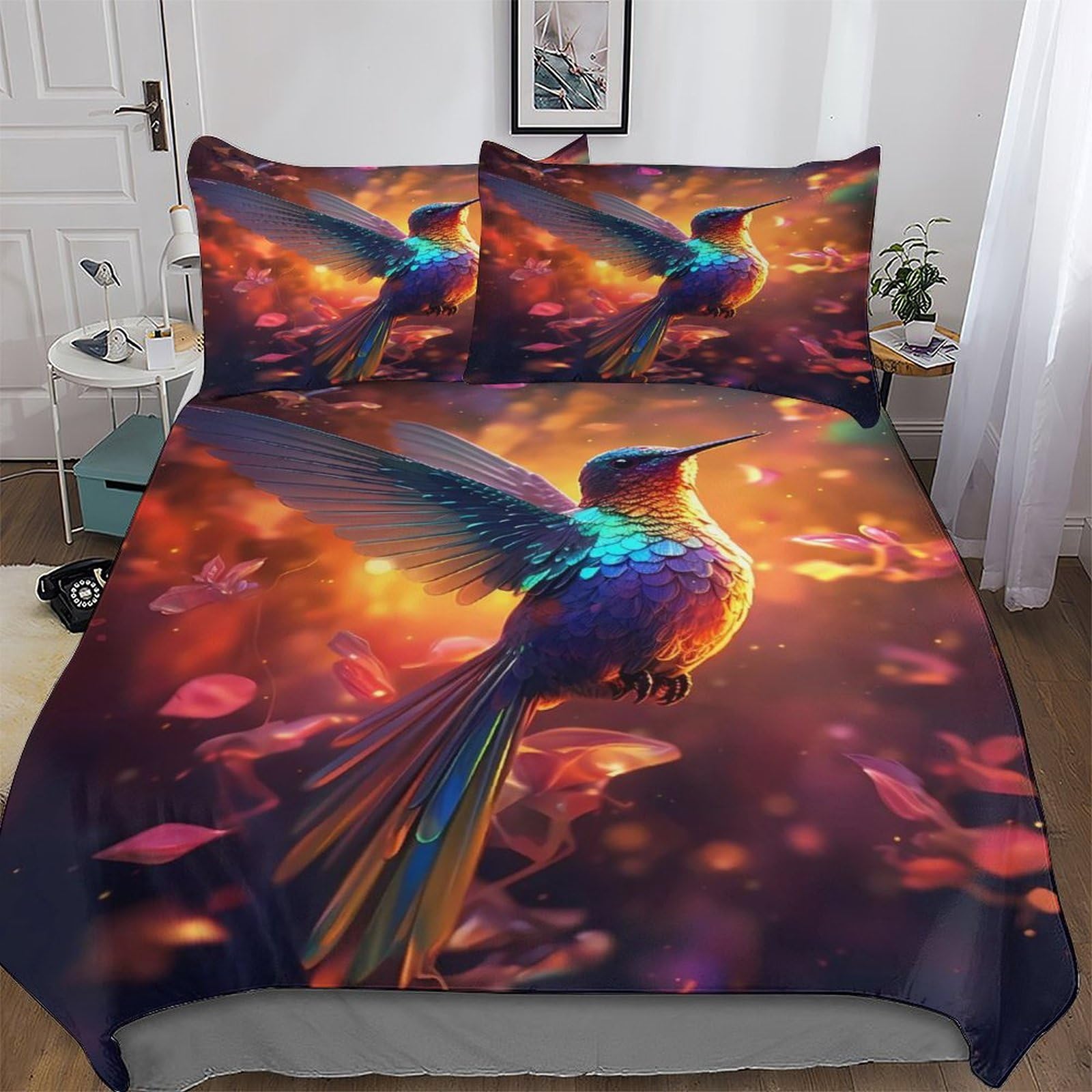 Parure housse de couette colibri 3D ultra douce et hypoallergénique King 220x240