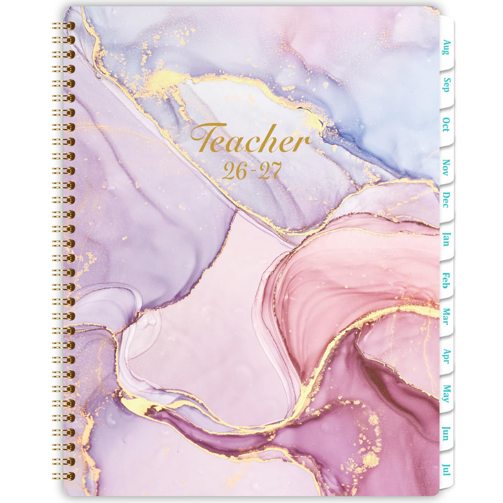 Teacher Planner 2026-2027 - Weekly and Monthly Teacher Lesson Planner 2026-2027, Aug 2026 -Jul 2027, 21×28 cm, Wirebound - Pastel Purple and Pink