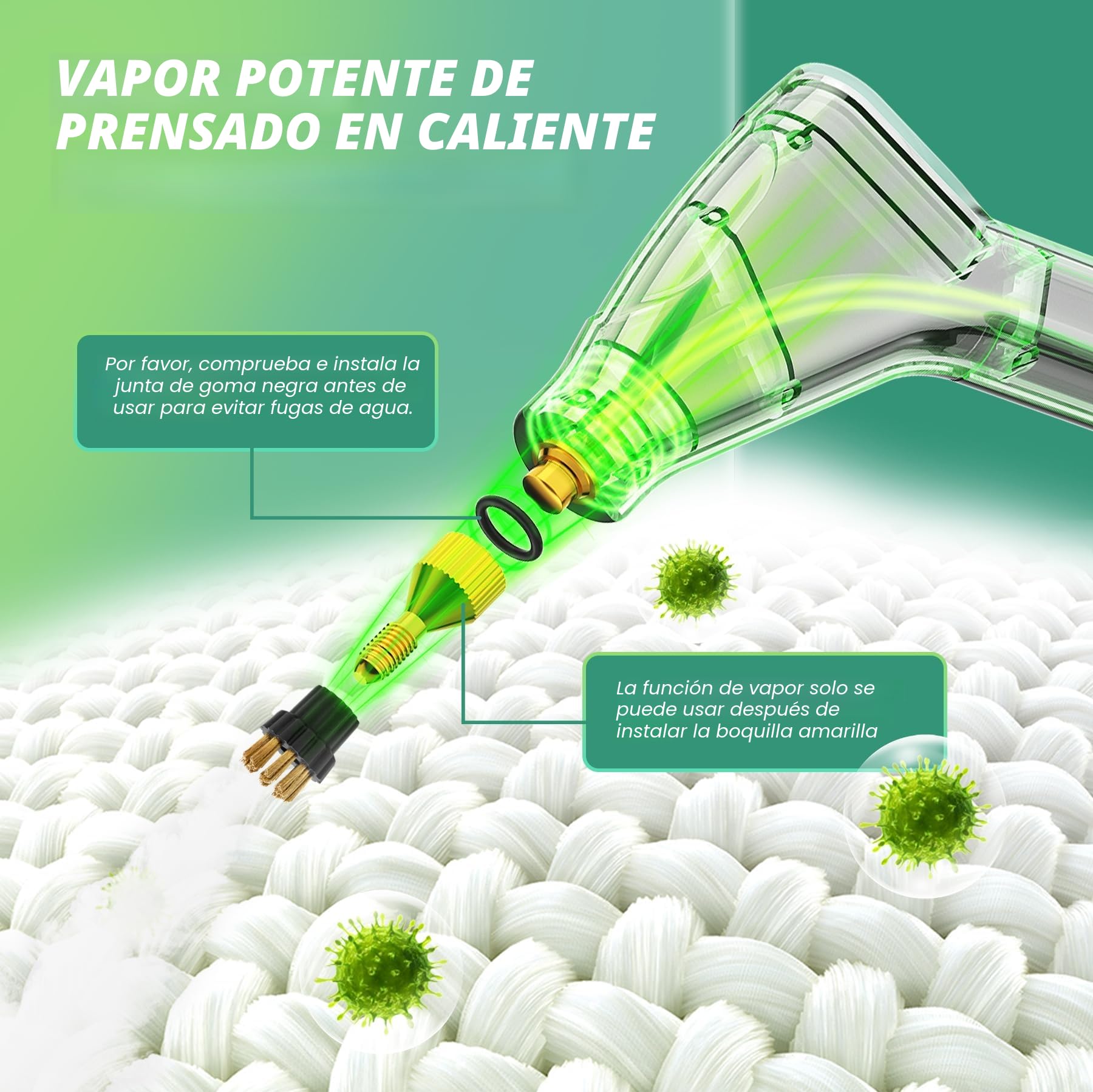 4.5 Bar Limpiador de Vapor Portátil, 2500W Limpiador de Vapor de Mano, Vaporeta Limpieza Hogar, 6 Velocidades Ajustables, Depósito de 1200ML, Para Limpiar Cocinas, Baños, Coches, Ventanas