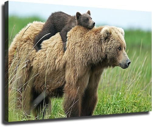 Póster de oso marrón, madre y bebé, oso marrón, familia de animales salvajes, impresión en lienzo, obras de arte estéticas, regalos para dormitorio,