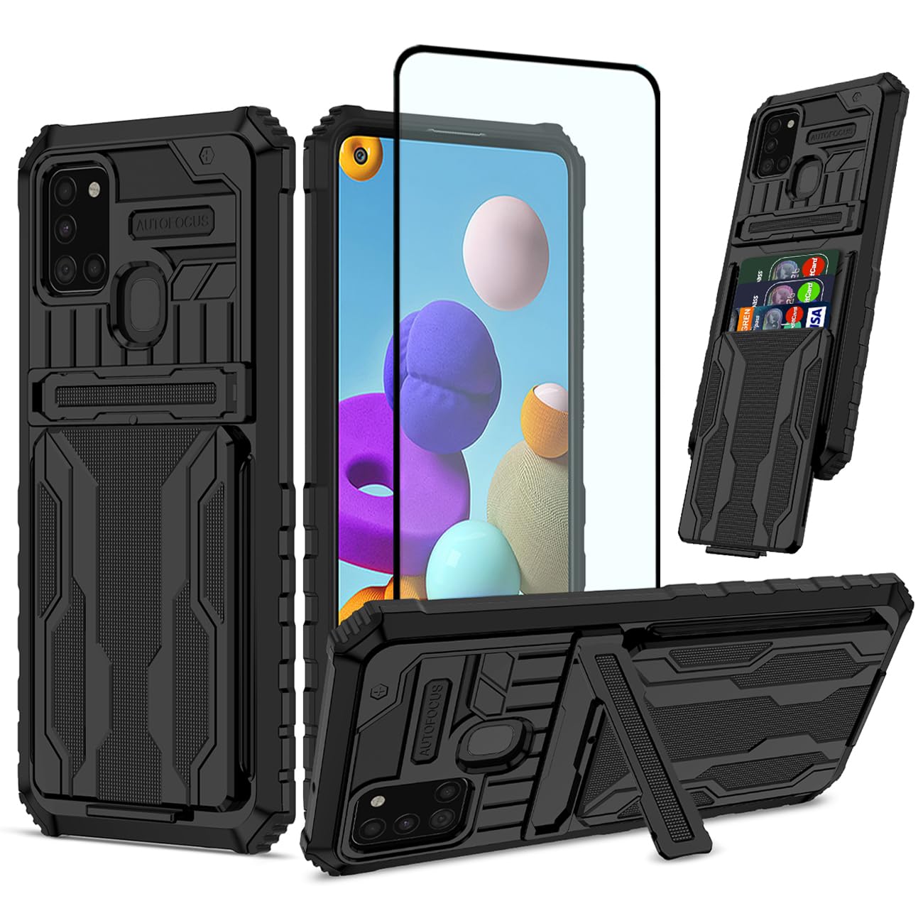 Phone Case for Galaxy A21s Case, Samsung A21S SM-A217M/DS Wallet Case with  Screen Protector, Card Holder Built-in Stand Shockproof Protective Phone