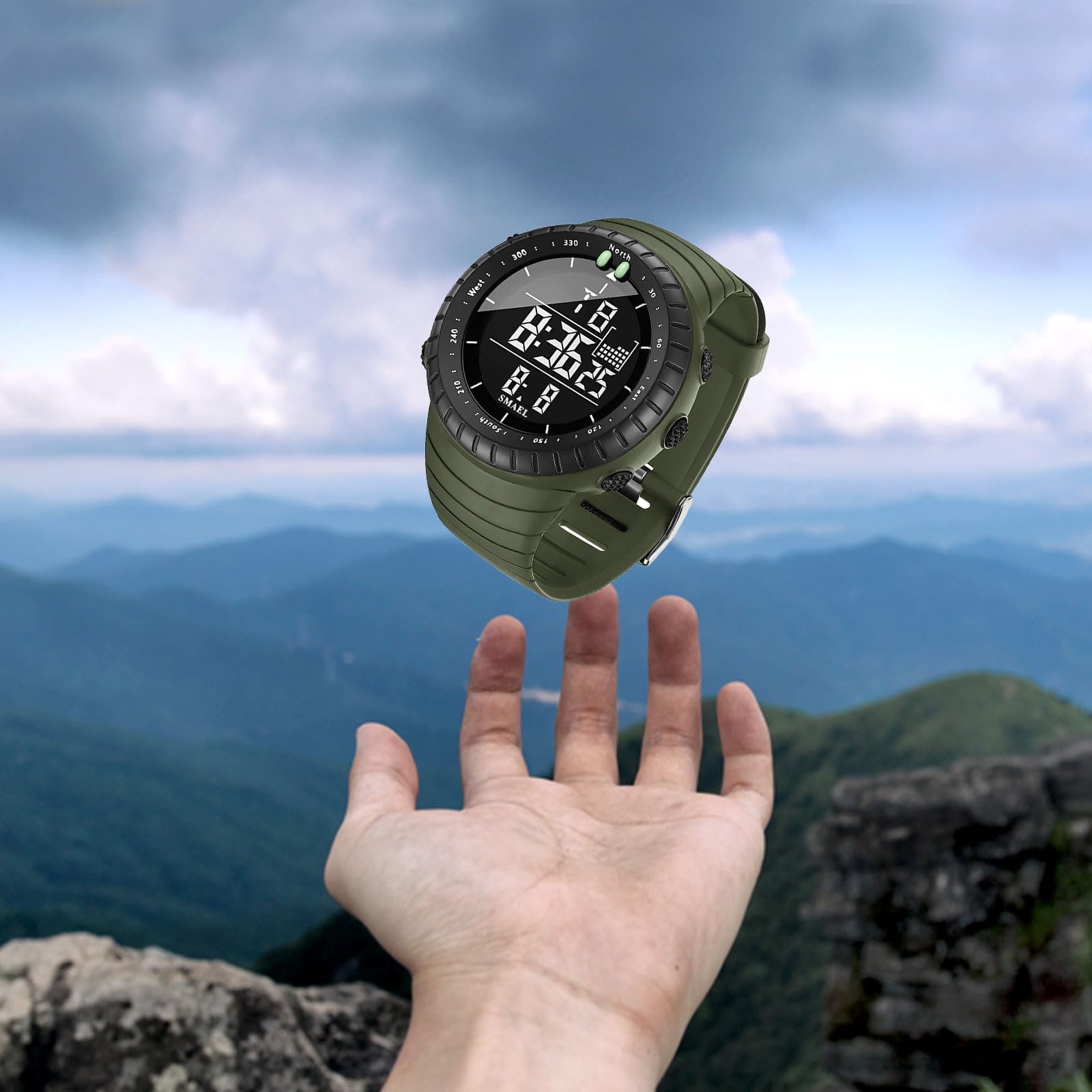 SMAEL Reloj digital 1237 para hombre con diseño elegante, funciones multifuncionales y cronometraje fiable, mantente en el camino con estilo (verde militar), Verde militar.