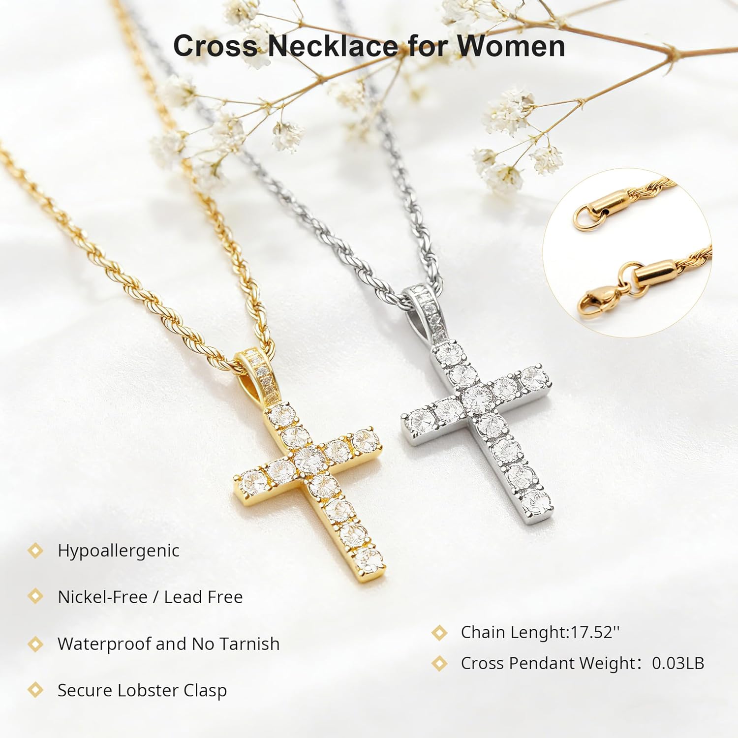 Cross Necklace for Women, 14K Gold Silver Cross Pendant Necklace, Diamond Plated Pendant Necklaces, 2 PCS Gold Silver Cross Necklaces Cute Trendy Gold Faith Cross Jewelry Gifts for Women - Image 5