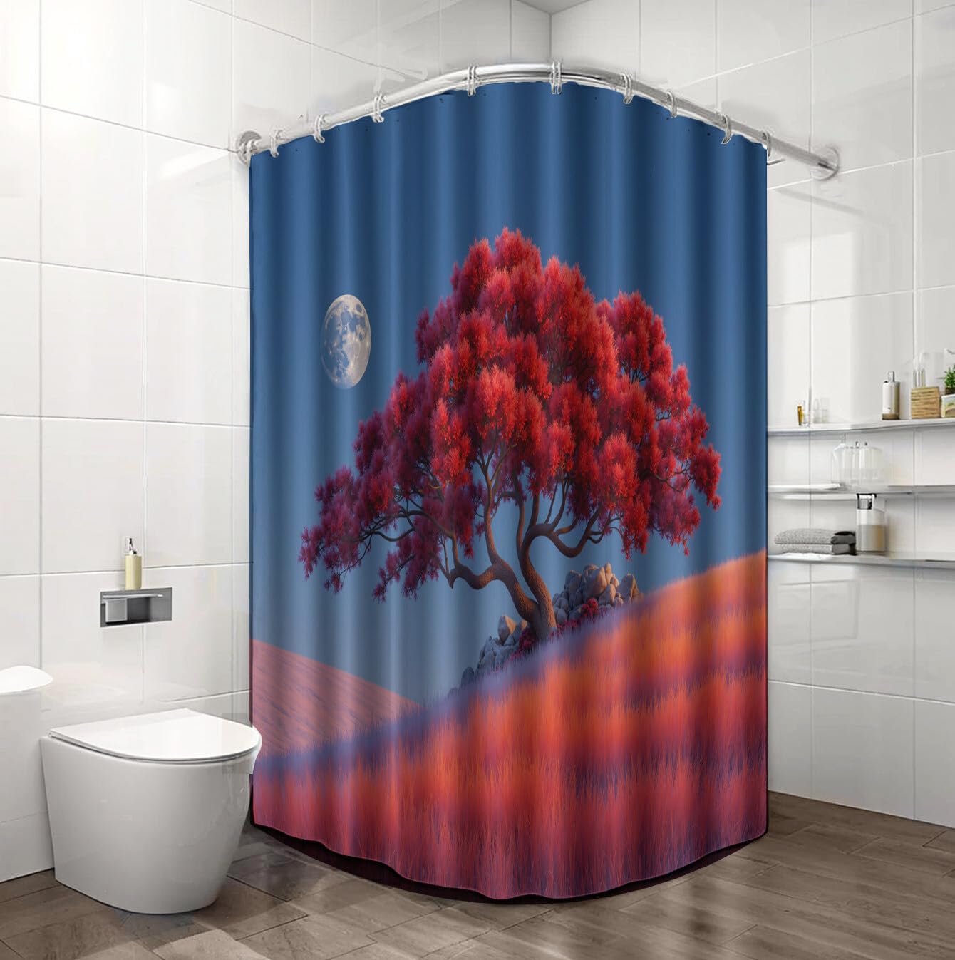 Rideau Douche,Rideau Baignoire Lavable en Machine Rideaux Douche Tissus Lavable Rideau De Baignoire Lavable pour Salle De Bain Domicile Baignoire Famille,Arbre De La Colline,