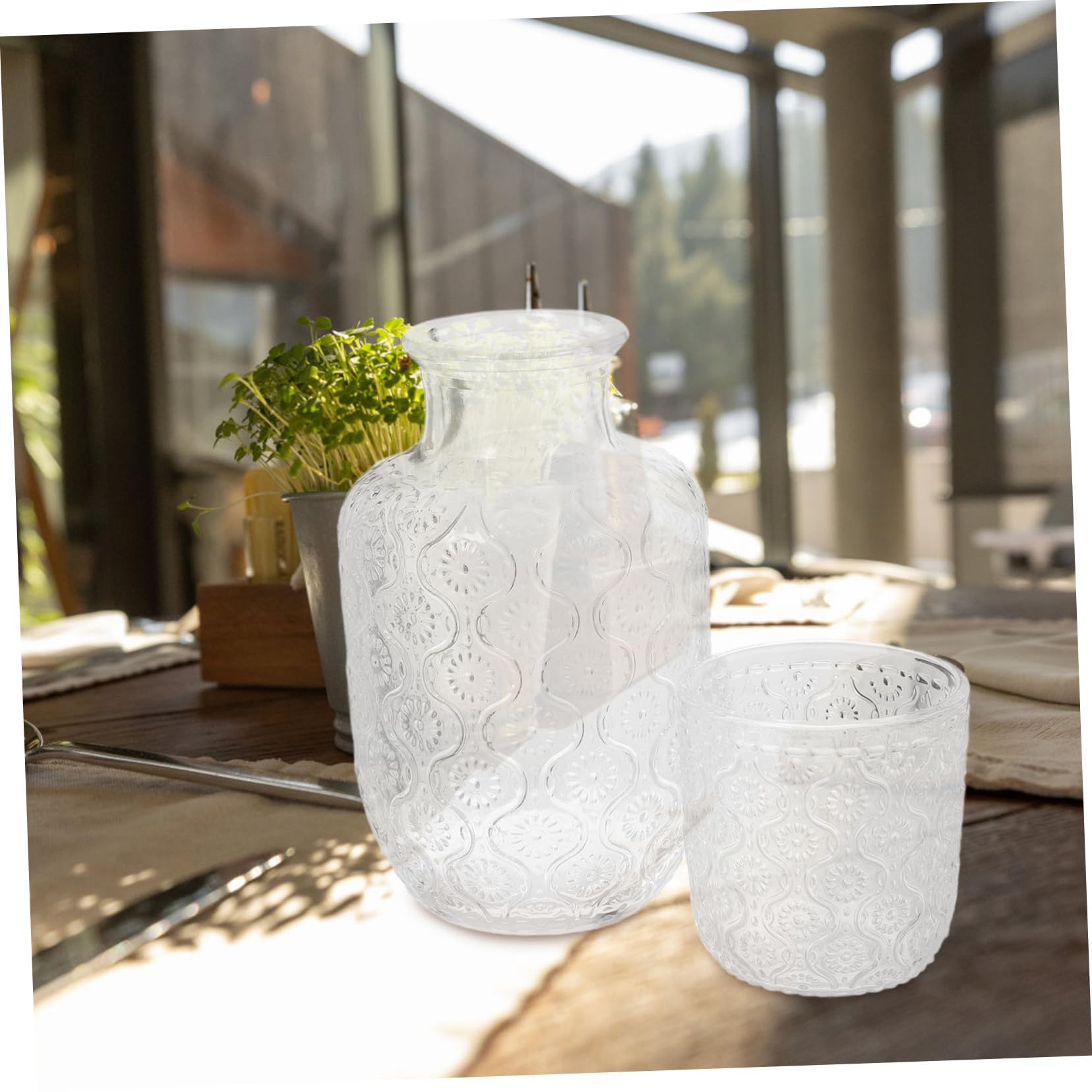 Jarra de Agua Nocturna de Vidrio 600ml con Vaso 2 Piezas