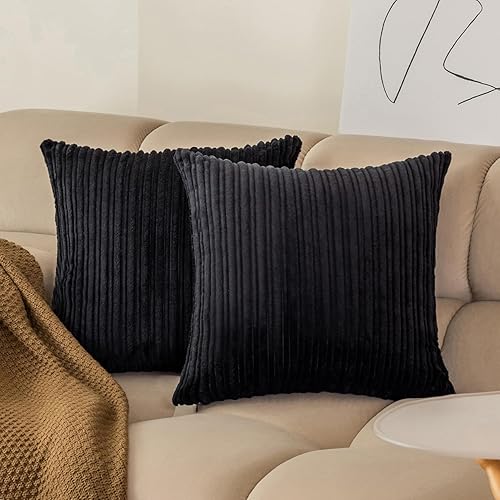 Kevin Textile - Juego de 2 fundas de almohada de pana de terciopelo a rayas