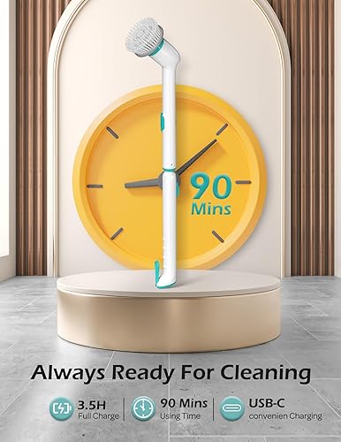 Miniatura 6 de LyriFine Limpiador eléctrico giratorio, 2024 nuevo limpiador de baño impermeable IPX7 de cuerpo completo, doble velocidad, carga USB-C, limpiador de
