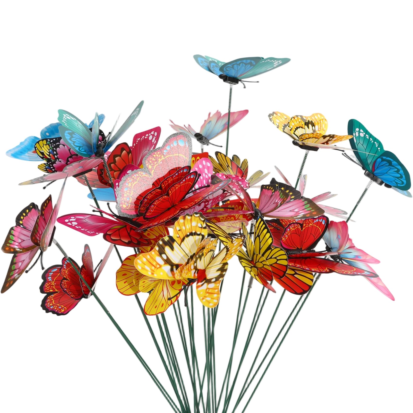 Juego de 50 Estacas de Jardín – Mariposas, Libélulas y Mariquitas en PVC Impermeable, Adornos Coloridos de 7 cm para Patio, Maceta y Decoración Exterior