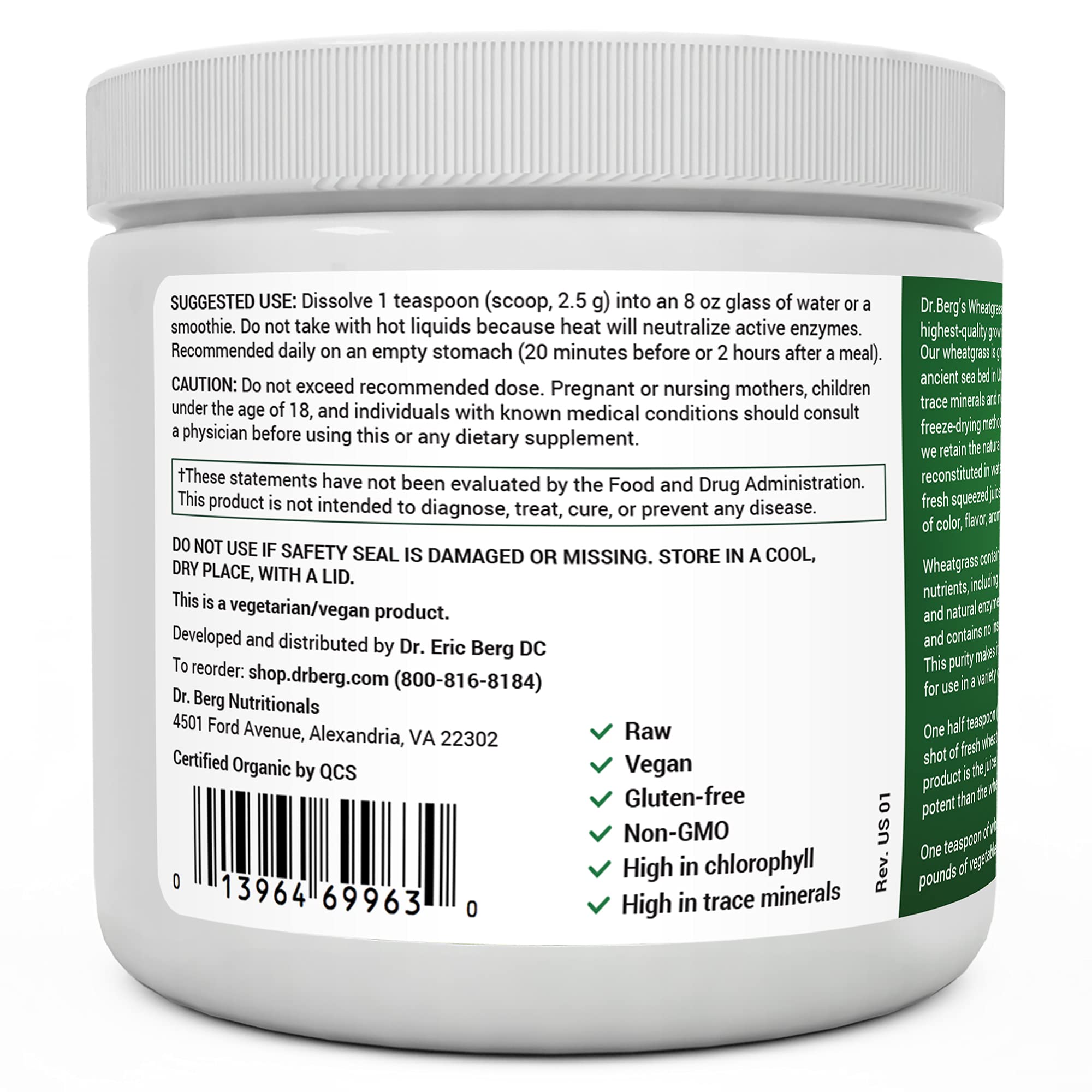 Dr. Berg's Wheatgrass Superfood Powder Raw Juice Organic Ultra