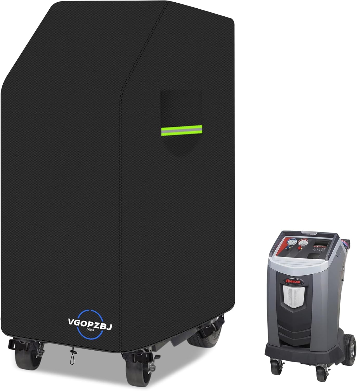 Dust Cover For Robinair A/C Rrr Machine,600d Heavy-Duty Vinyl Dust Cover For Robinair Ac1234-6, 34788ni, 34788ni-H, And 34988ni Models With Click-Close Straps & Reflective Strip