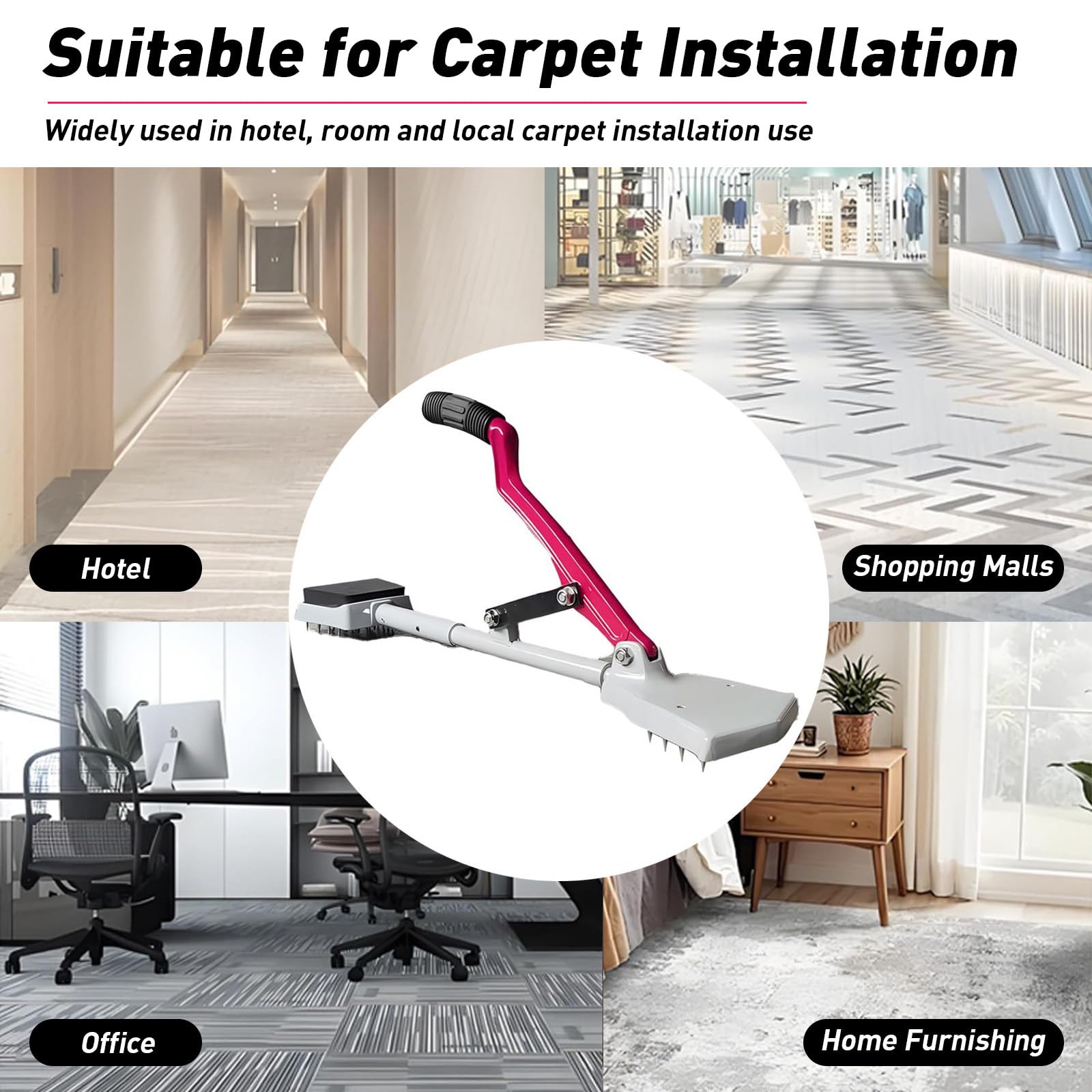 Kit d'outils pour moquette - Design coussin pour éviter les chocs - Poignée antidérapante triple prise en main pour une installation facile de tapis dans les salons, chambres et couloirs