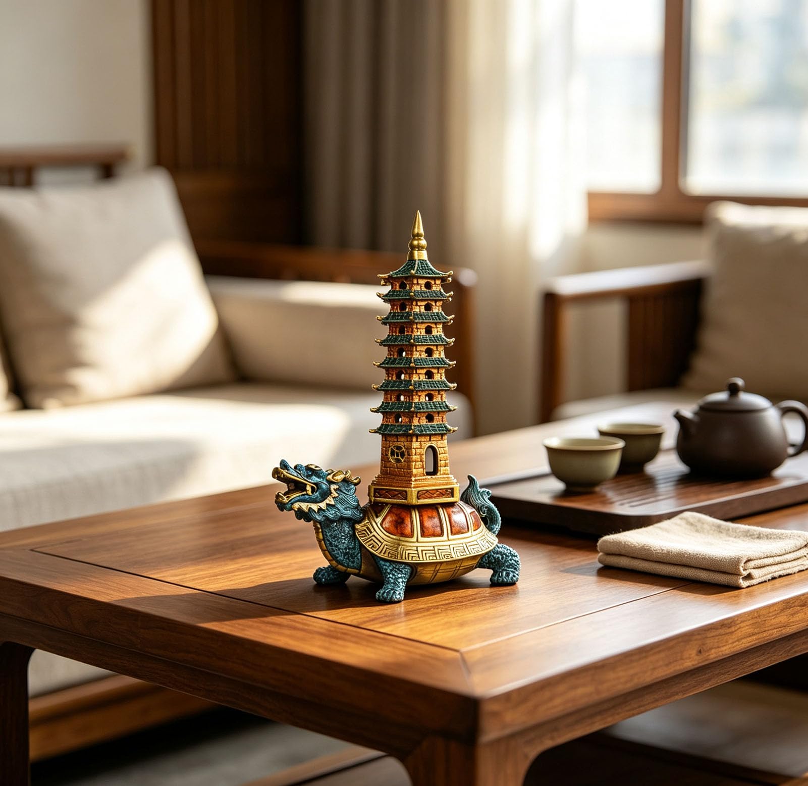 Posąg Fengshui Mosiężny smoczy żółw Wenchang Pagoda 10,62 cala (wys.)