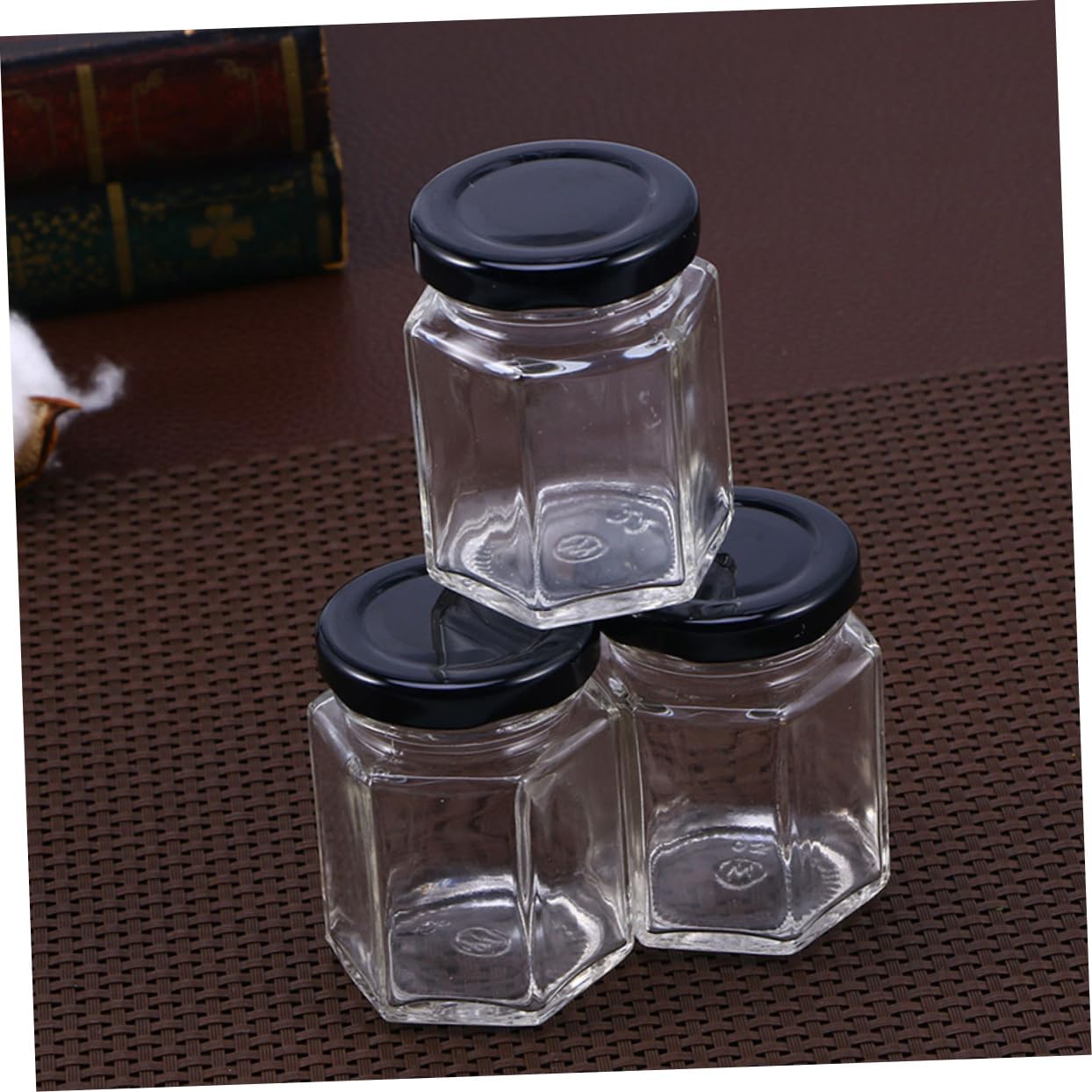 Zerodeko Tarro de Comida Sellado de Vidrio Hexagonal 380ml 10 Piezas | Negro, Uso Doméstico en Cocina, para Granos y Alimentos, Limpieza Sencilla