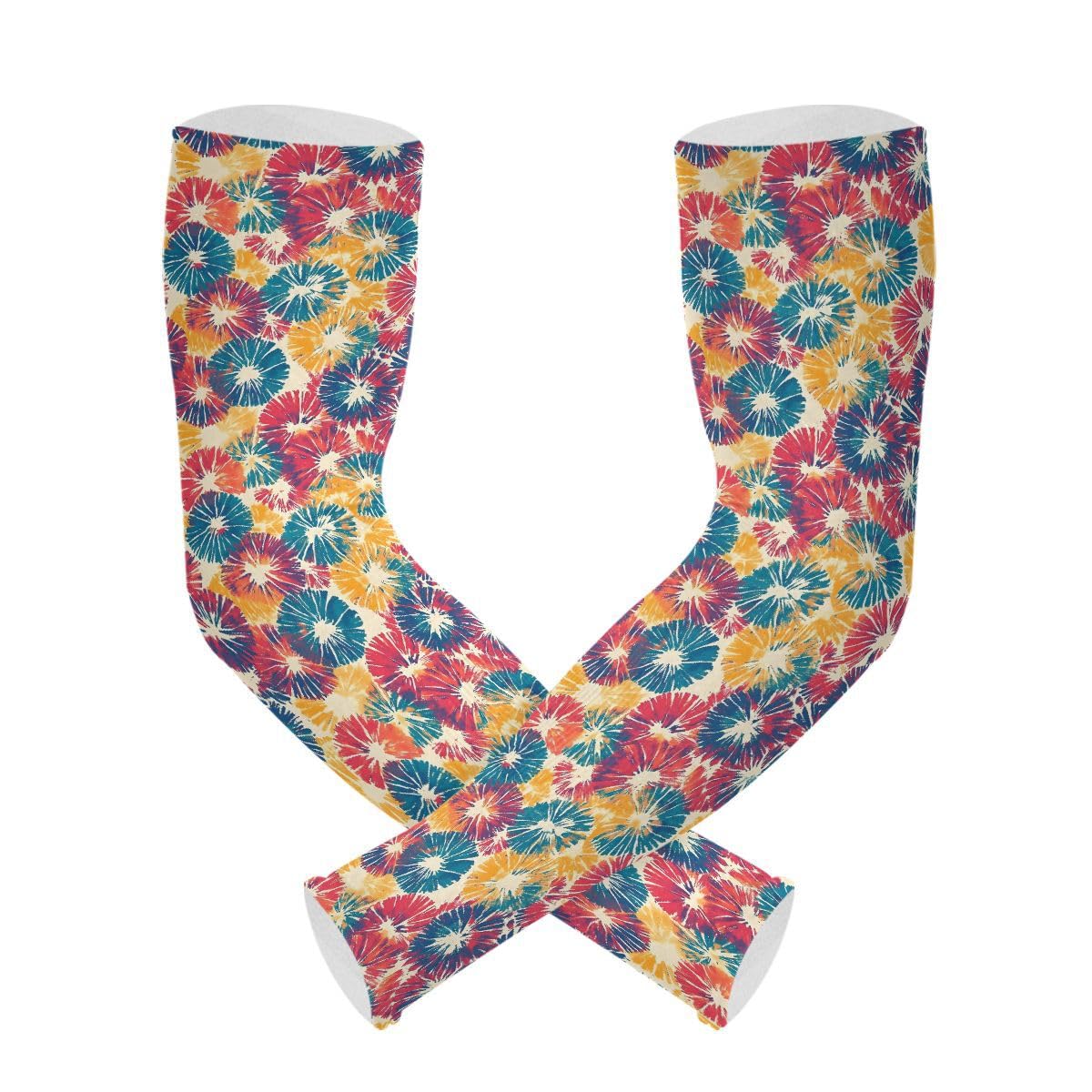 ALAZA Printing Tie Dye Gardening Sleeves Cooling Arm Sleeves Sun Protection Thumb Hole Arm Covers for Women Men