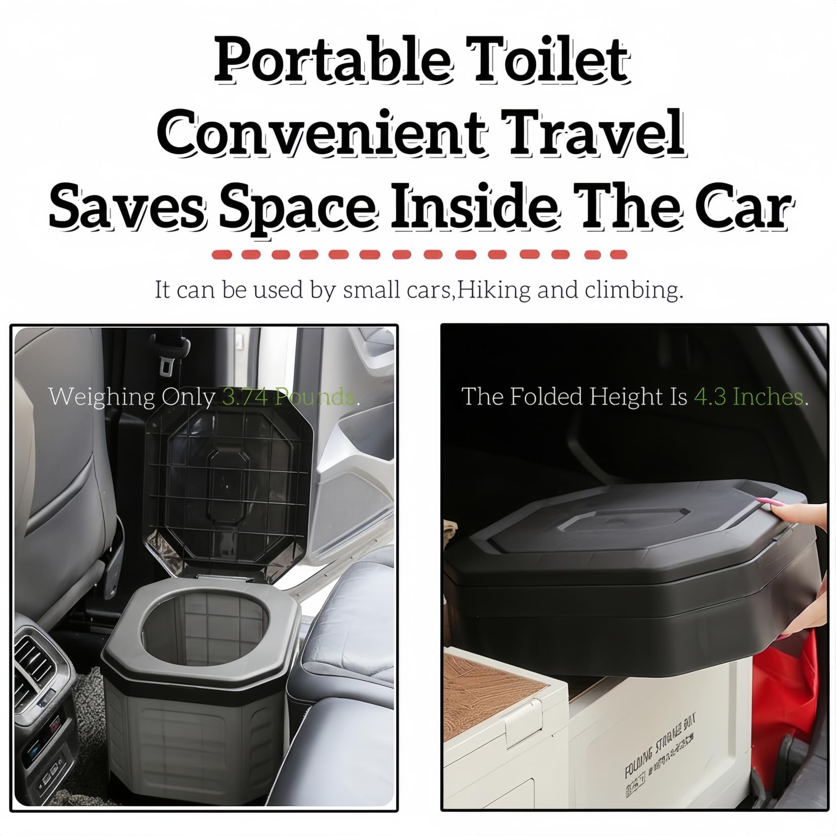 Tragbare Camping-Toilette, zusammenklappbare Reise-Toilette mit Deckel für Erwachsene und Kinder, kompaktes tragbares Töpfchen für Camping, Wandern, Autoreisen, Wohnmobil, LKW, Bootfahren