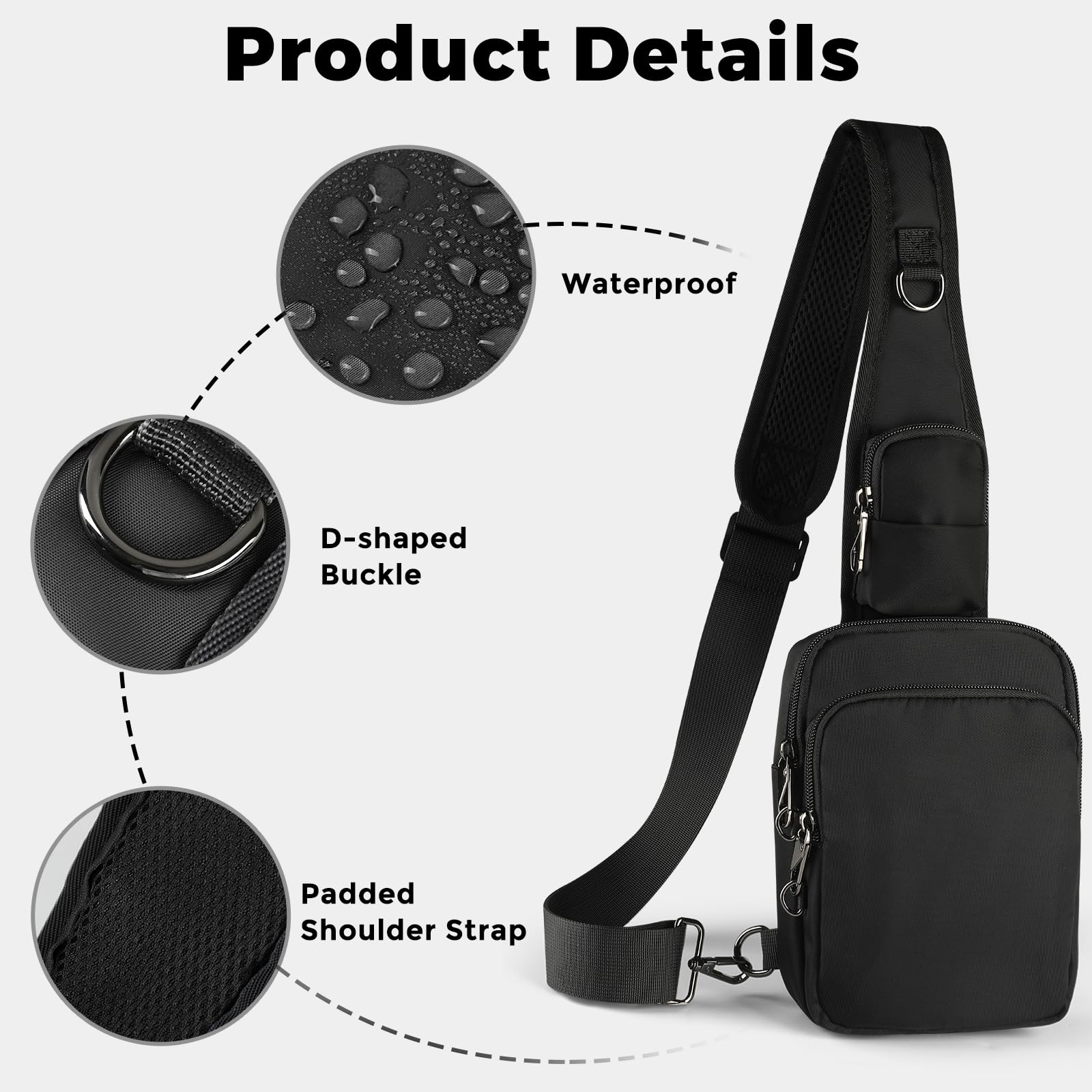 BROADREAM Anti-Diebstahl Schultertasche Brusttasche Sling Chest Crossbody Bag Umhängetasche Herren Damen Klein Männer Handtaschen mit Reißverschluss Lock und RFID-Blockierung