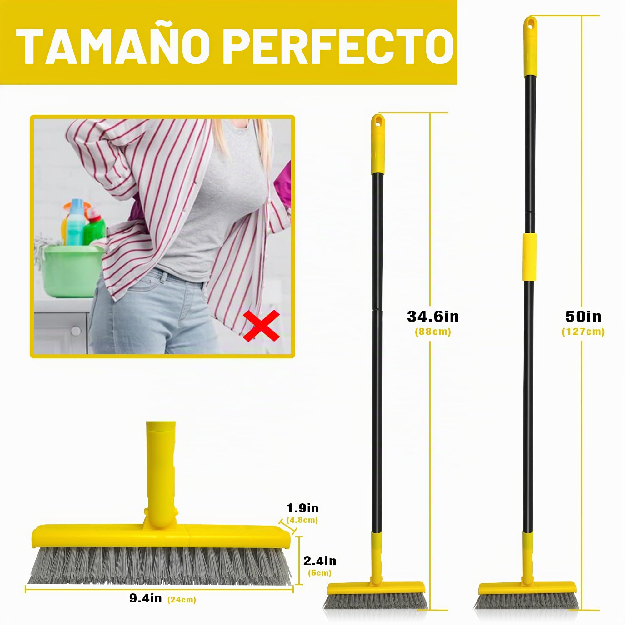 2 en 1 Cepillo de lechada con 127CM Mango Largo, Giratorio Cepillo de Limpieza de lechada en Forma de V Grout Line Scrubber, 180 °Rotatable Ducha Azulejos Scrub con cerdas duras