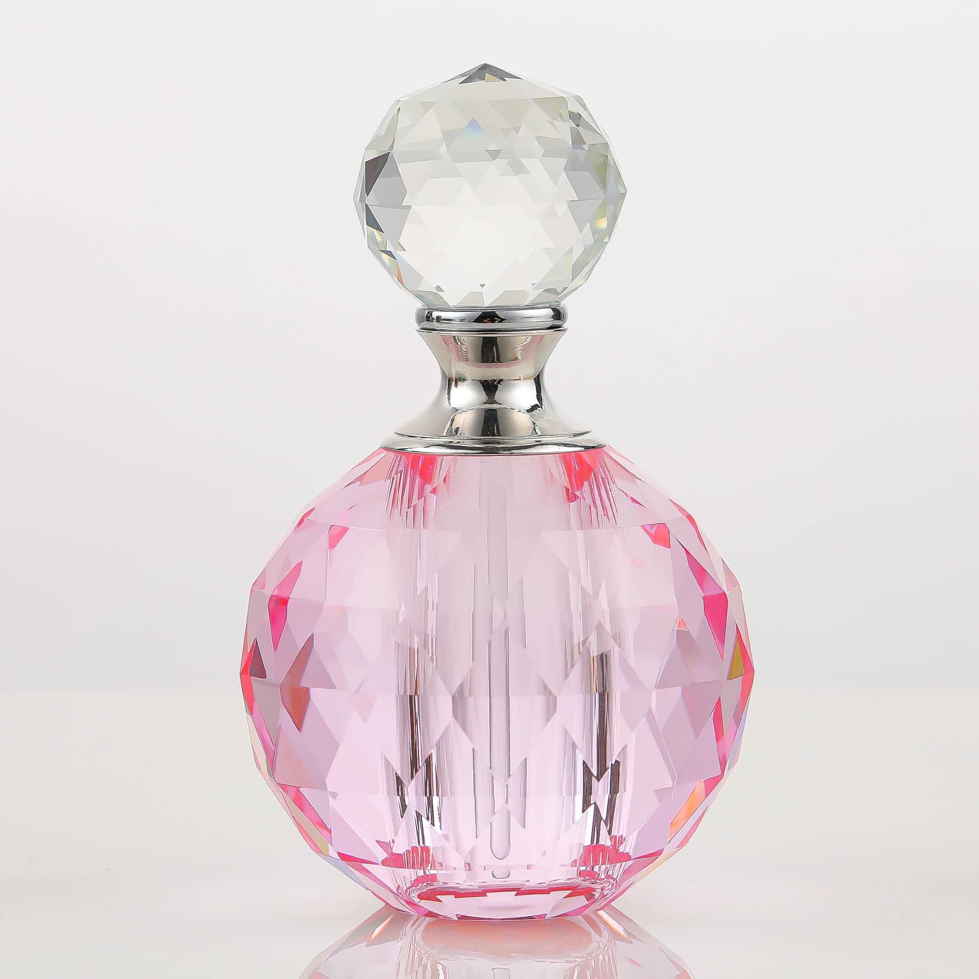 14ML Refillable Empty Perfume Bottle, Pink Crystal-Glass​ Circle Vintage Small Essential Oil Bottles Home Decoration