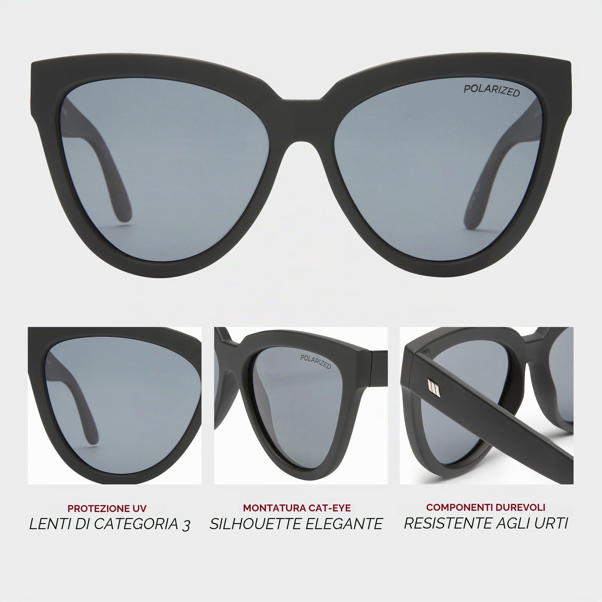 Le Specs Liar Lair Black Rubber Cat Eye Sunglasses Taglia unica Nero