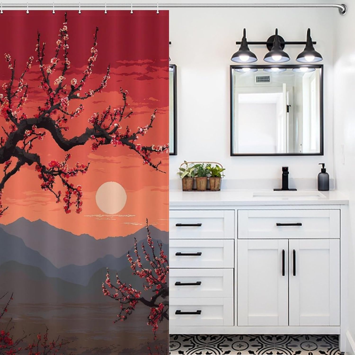 Plum Tree Floral Shower Curtain 46.85x70.87Inch（119x180cm） Polyester Bath Curtain Shower Curtains Printed Decorative