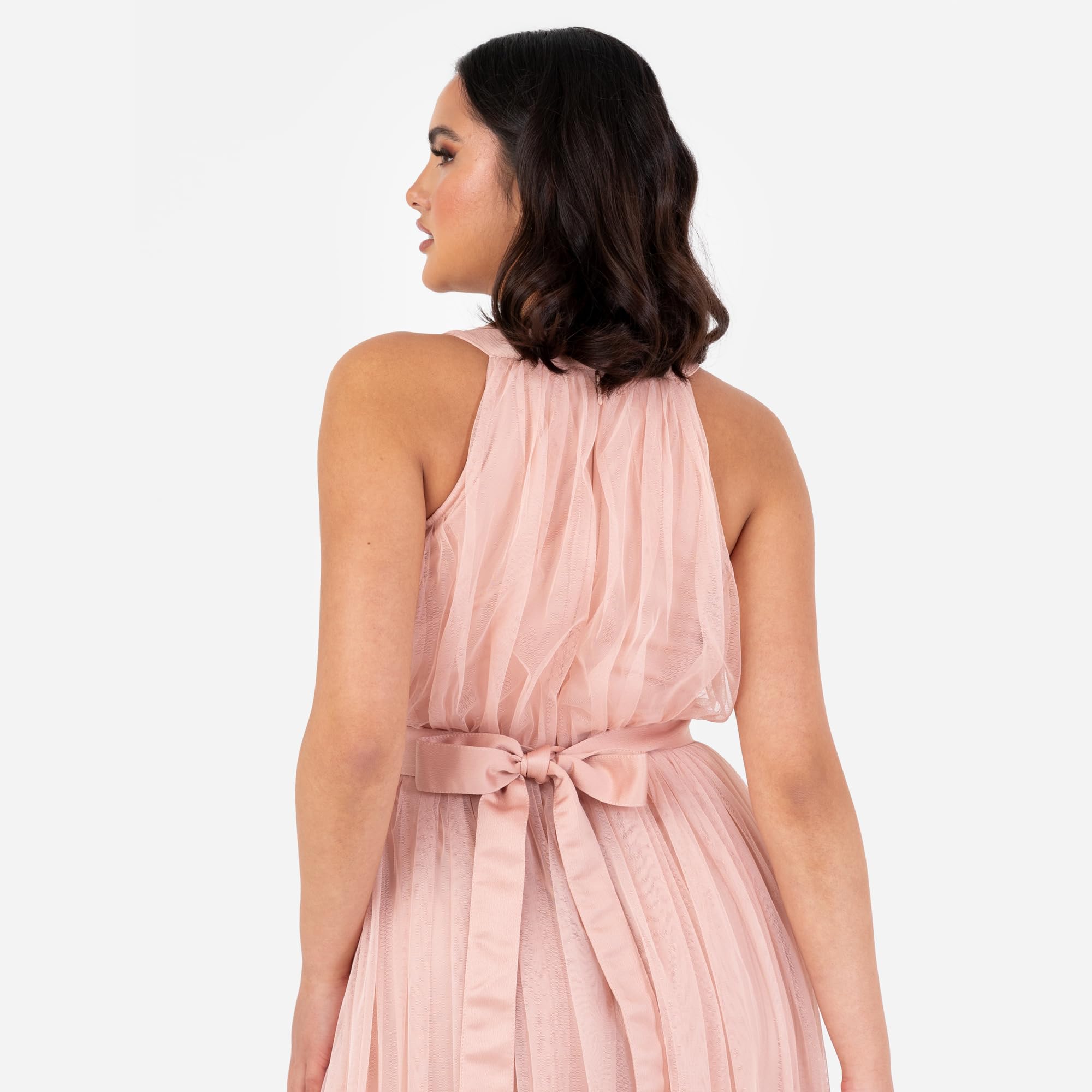 Anaya with Love Damska sukienka maxi dla kobiet Halter Neck długi rękaw z paskiem Linia Wieczorna Piłka Nożna Prom Wesele Gość Druhna, Jasnobrzoskwiniowy róż 46, Blush Peach, 44