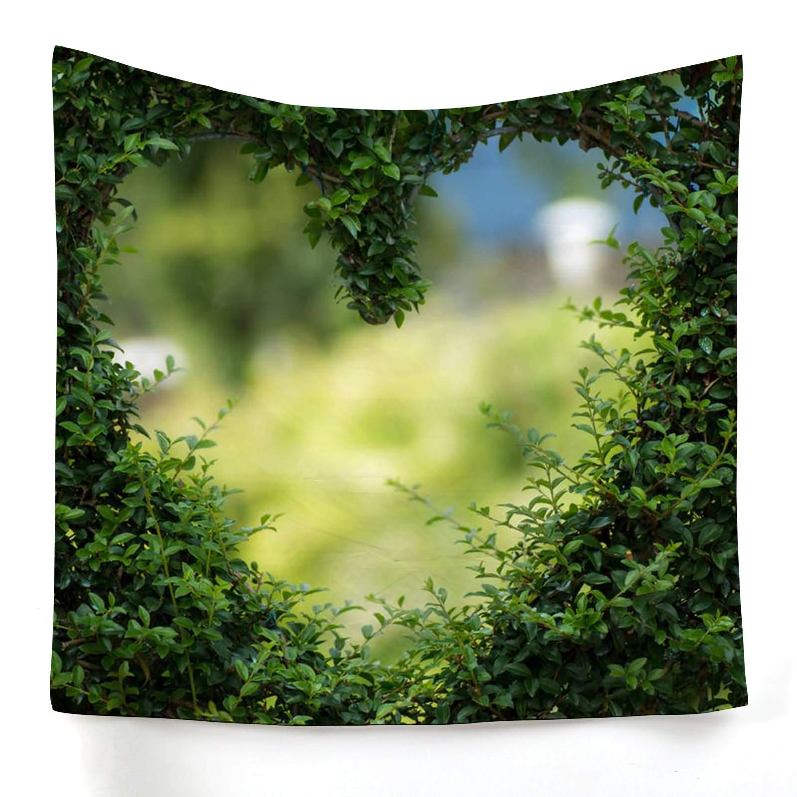 Tapisserie murale imprimée mode tenture verte cœur décoration 150x150 CM
