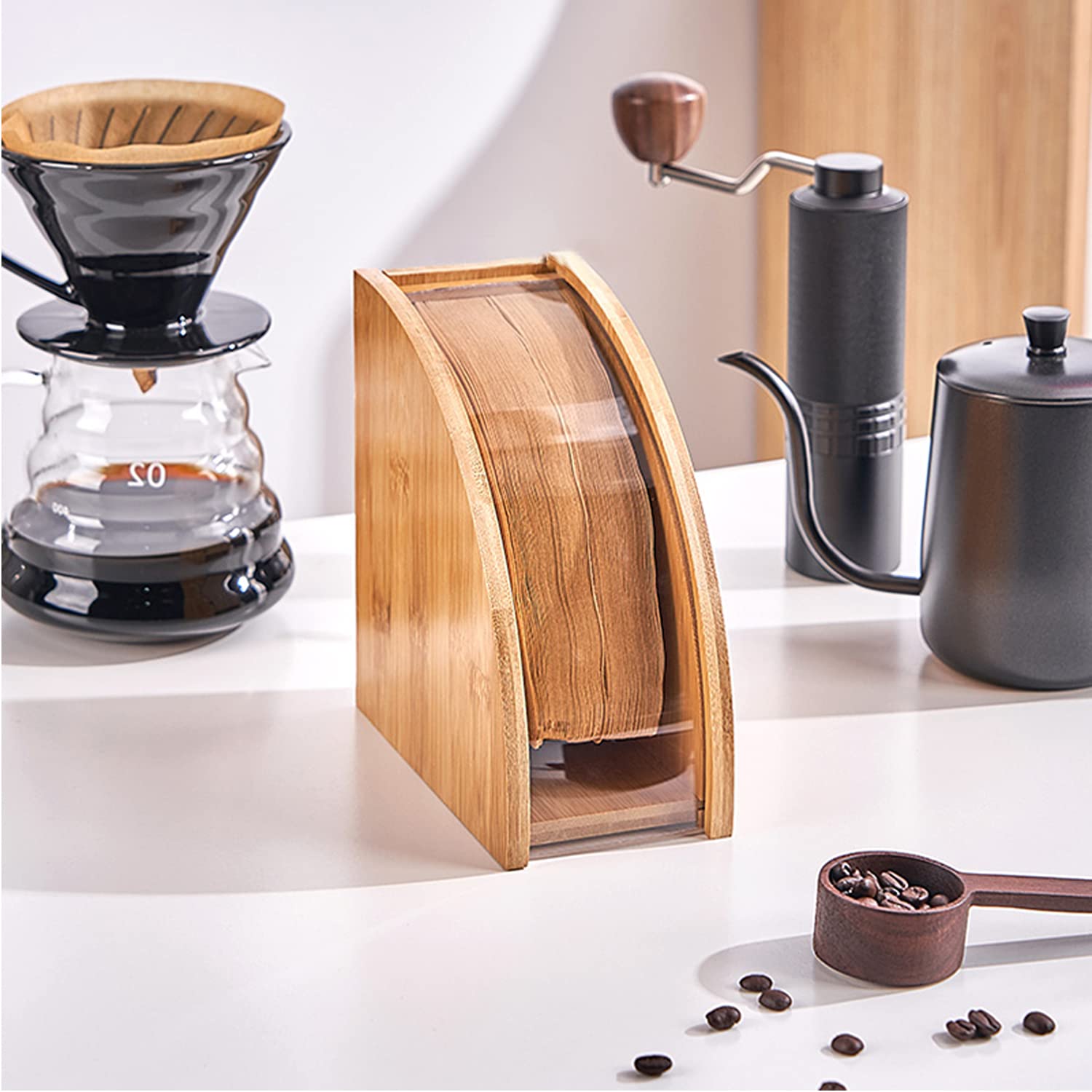 Kaffeefilter Aufbewahrung Holz mit Staubschutz - Holz Aufbewahrung Kaffeefilter Größe 100 Filtertütenhalter Größe 100 Kaffefilter Behälter mit Plaxiglas Verdeck