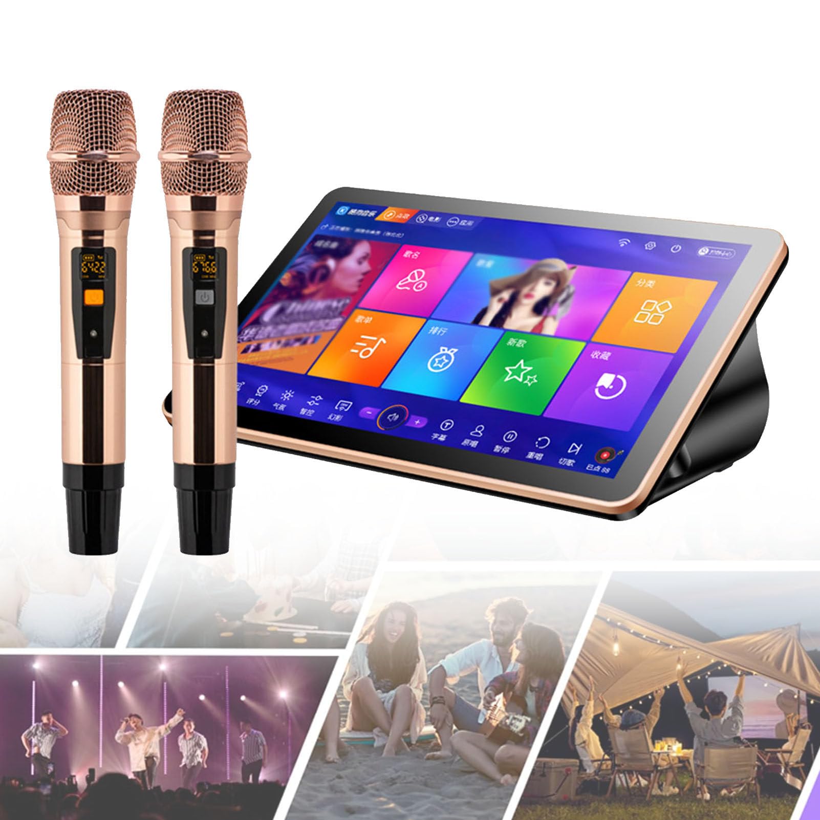 Macchina per karaoke con microfono wireless, touch screen, controllo app telefono, supporto multilingue per casa, all'aperto e feste al bar