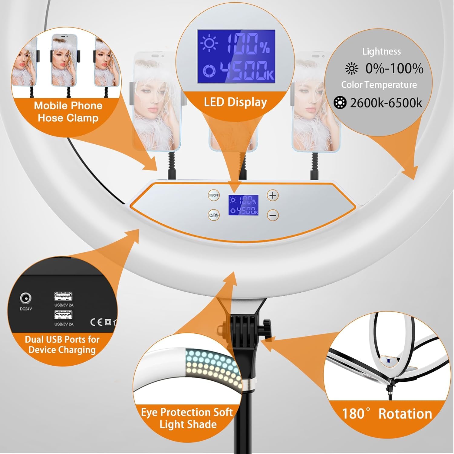 22-Zoll LED Ringlicht mit Stativ Dimmbar für iPhone/iPad mit Fernbedienung | 2600K-6500K Farbtemperatur, LCD-Display, Schwarz, Make-up, Selfie, Foto, YouTube, TikTok, Vlogging, Live-Stream, Tätowierer