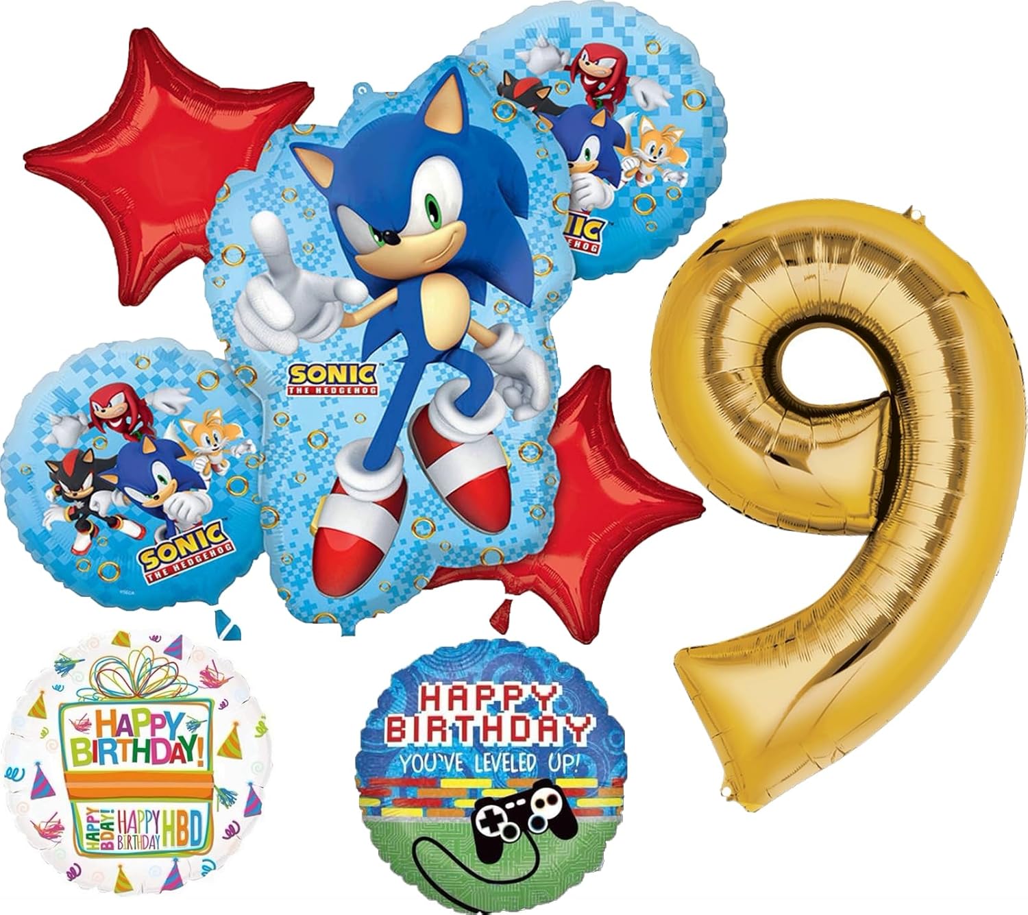 Anagram Sonic Video Gamers 9th Birthday Party Supplies Hedgehog Foil Balloon Bouquet Decorations