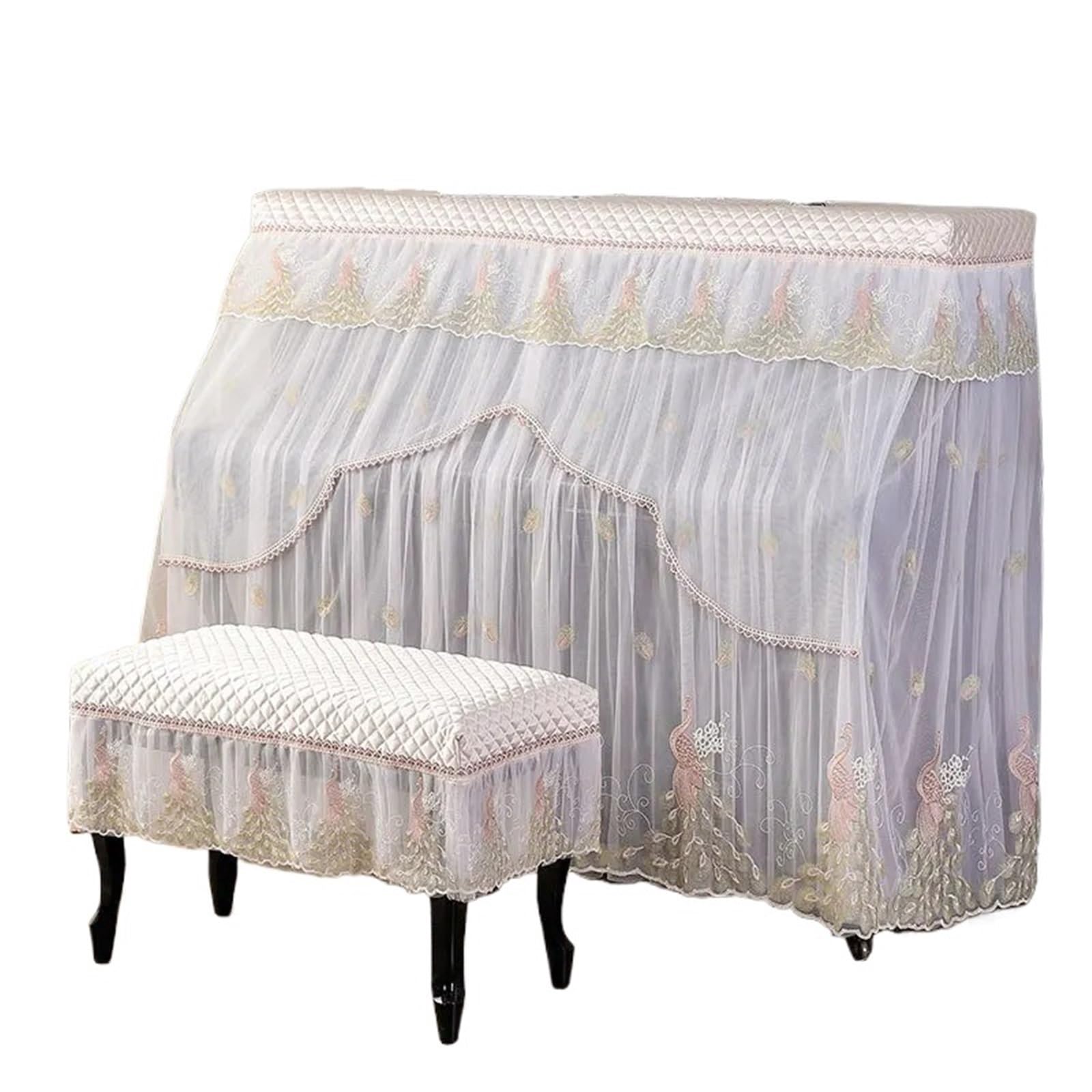 Copertura antipolvere per pianoforte verticale, Copri pianoforte in pizzo multicolore for la casa universale leggero(Cover Single Stool,Peacock Yellow)