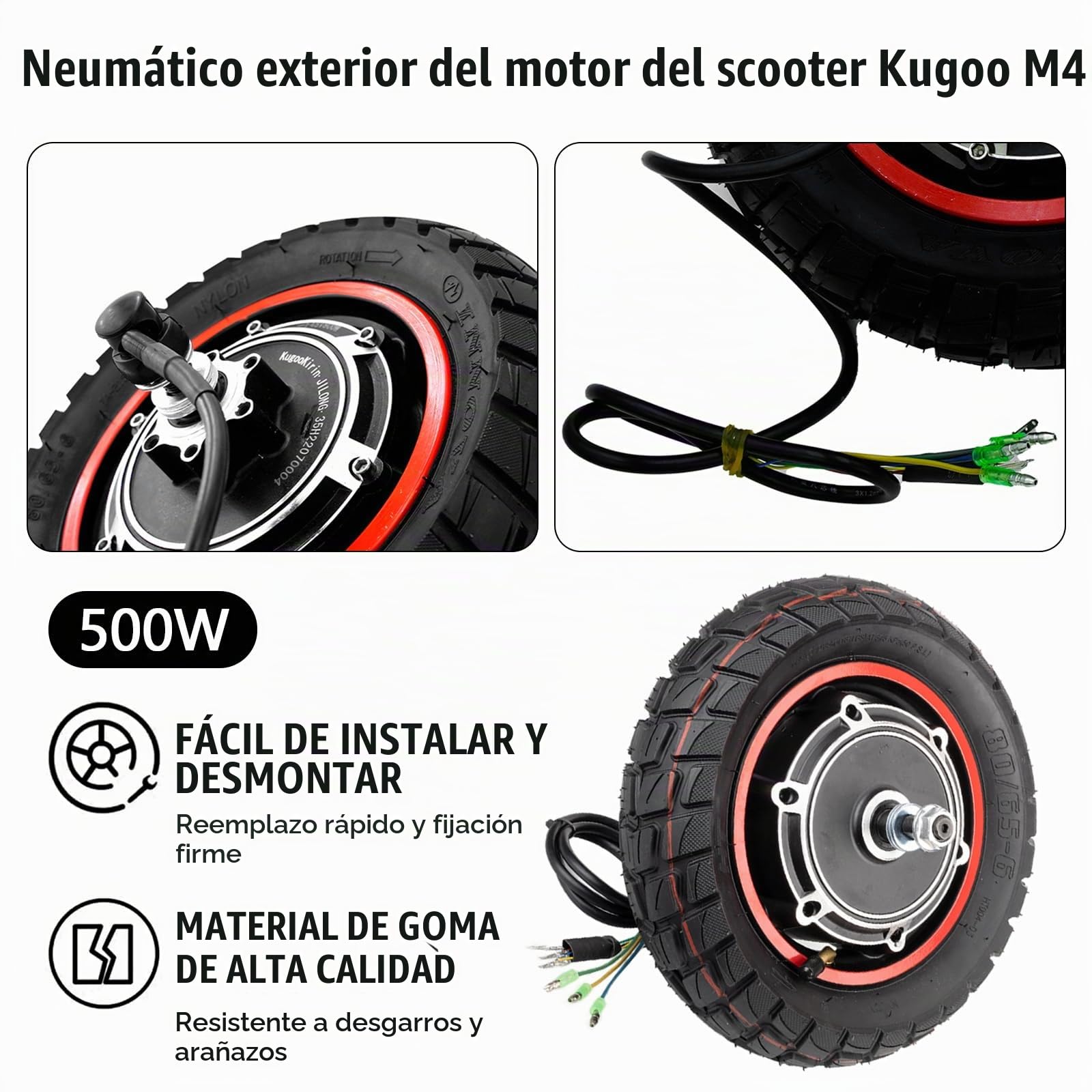 Motor De Cubo De Scooter Eléctrico Con Neumáticos De Goma Sólida 48V 500W, Rueda Motriz Trasera Para Kugoo M4/M4pro