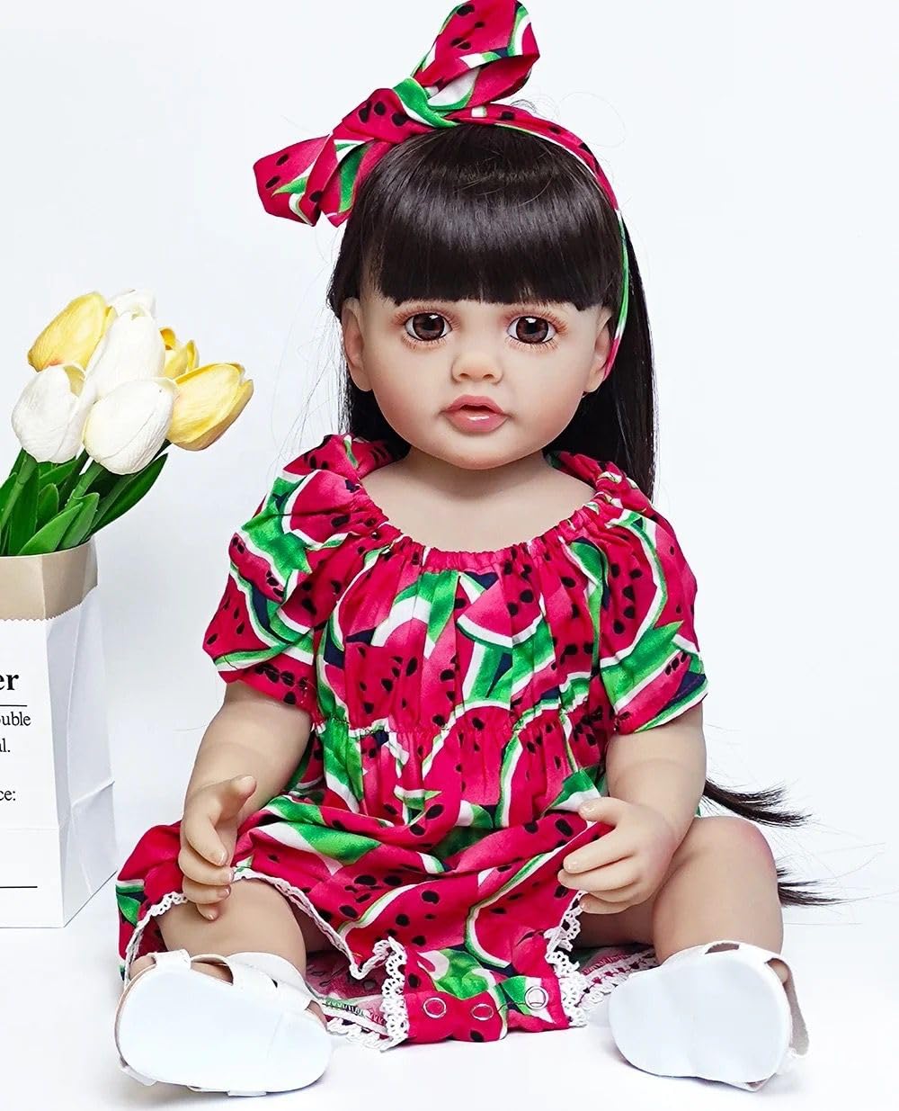 Nano Classic 22 inch Cm Reborn Baby Doll Soft Full body Silicone Newborn real like Baby Doll Girl Toy- MCH1 (Melon Dress)