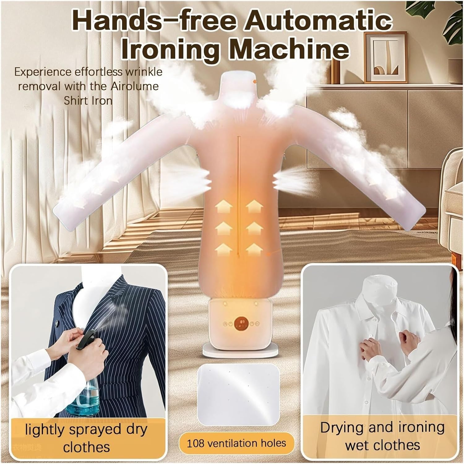 Automatic Steam Iron,Effortless Touch Control,Clothes Dryer and Hands-Free Wrinkle Remover for Trousers/T-Shirts/Shoes/Skirt,Quick 8-Minute Ironing