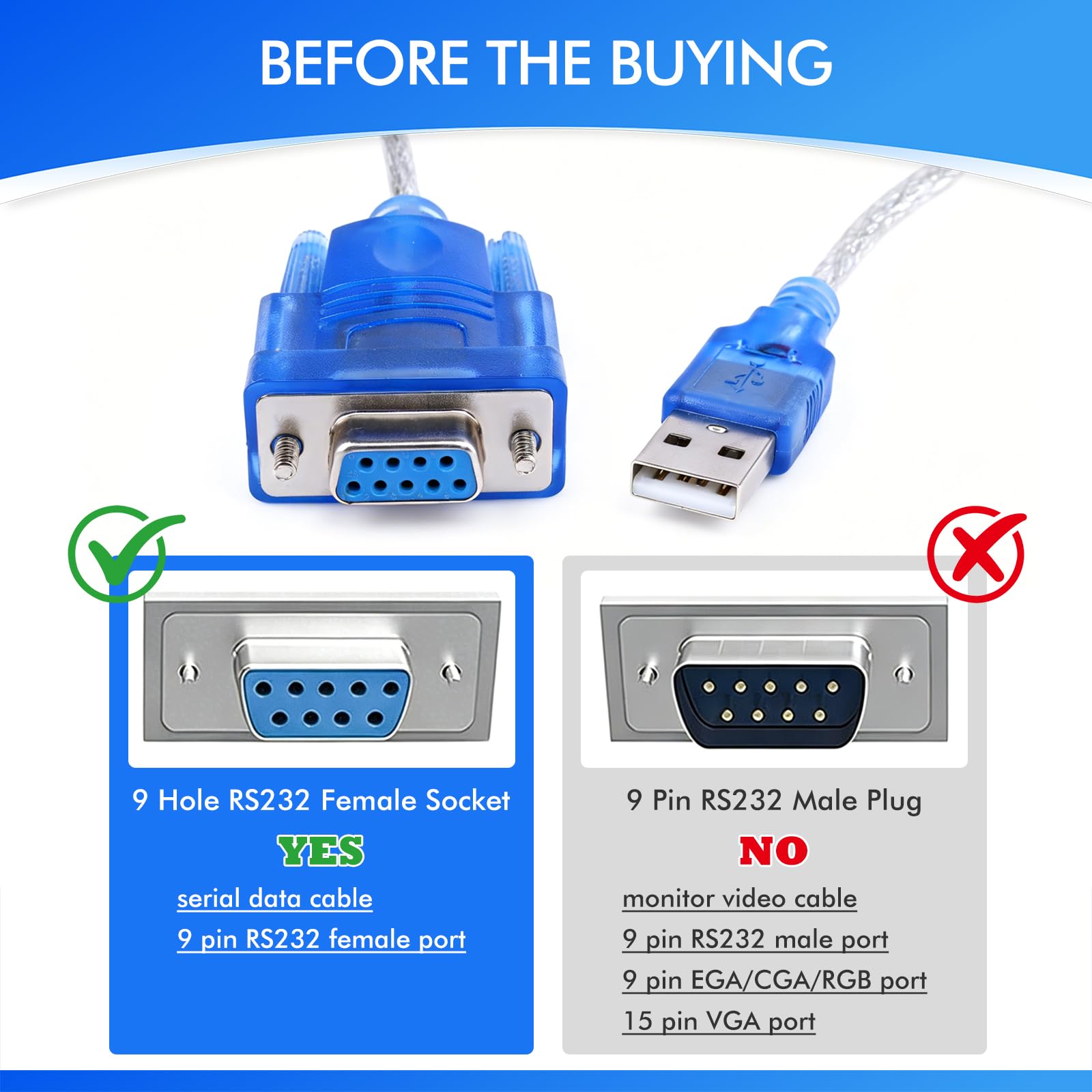 Adattatore da USB a seriale 3 m, RS232 a USB, cavo adattatore USB a RS232 DB9, adattatore seriale USB per porta COM, compatibile con Windows 11 10 8 7 Mac Linux, Plug & Play