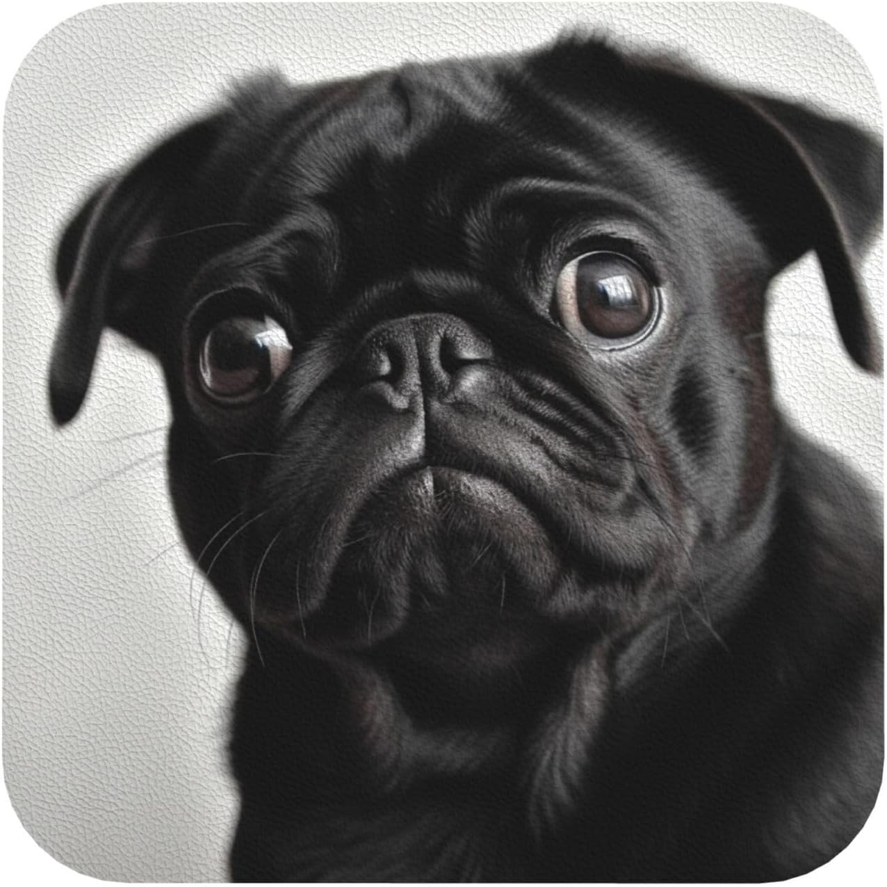 Leather Drink Coasters Set of 4, Cute Black Pug Dog Coasters for Drinks Absorbent Beverage Cup Mat Housewarming Gifts Modern Style Coaster for Coffee Table Decor