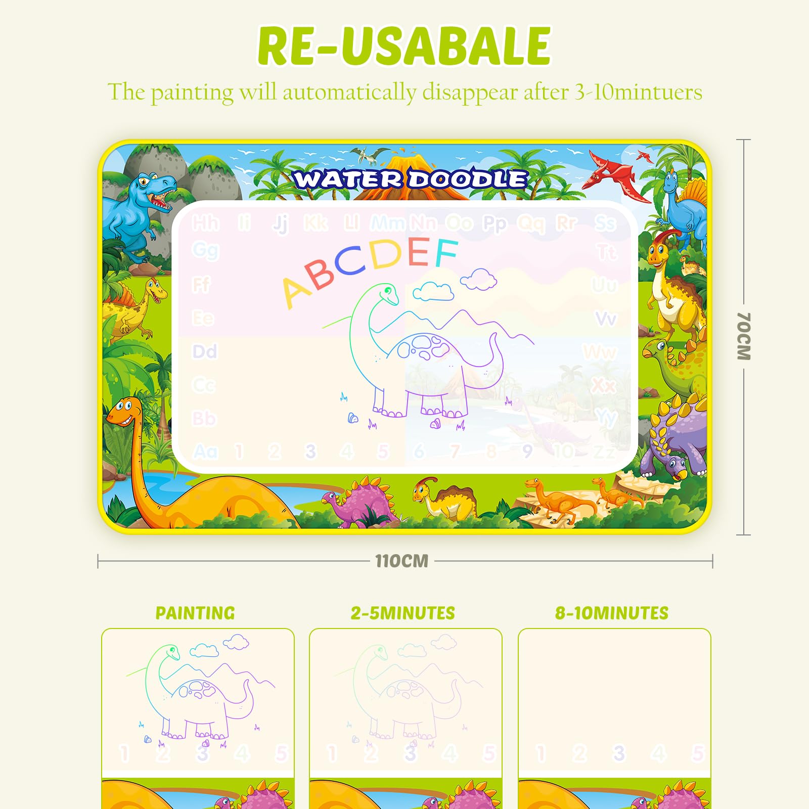 Eisaro Tappeto Gioco Bambini 2-6 Anni,110x70cm,Tappeto Disegno Bambini,Tappeto per Disegnare Bambini Tappeto Magico per Scarabocchi,con Accessori,Riutilizzo,Tappeto per Disegnare Bambini,in Scatola