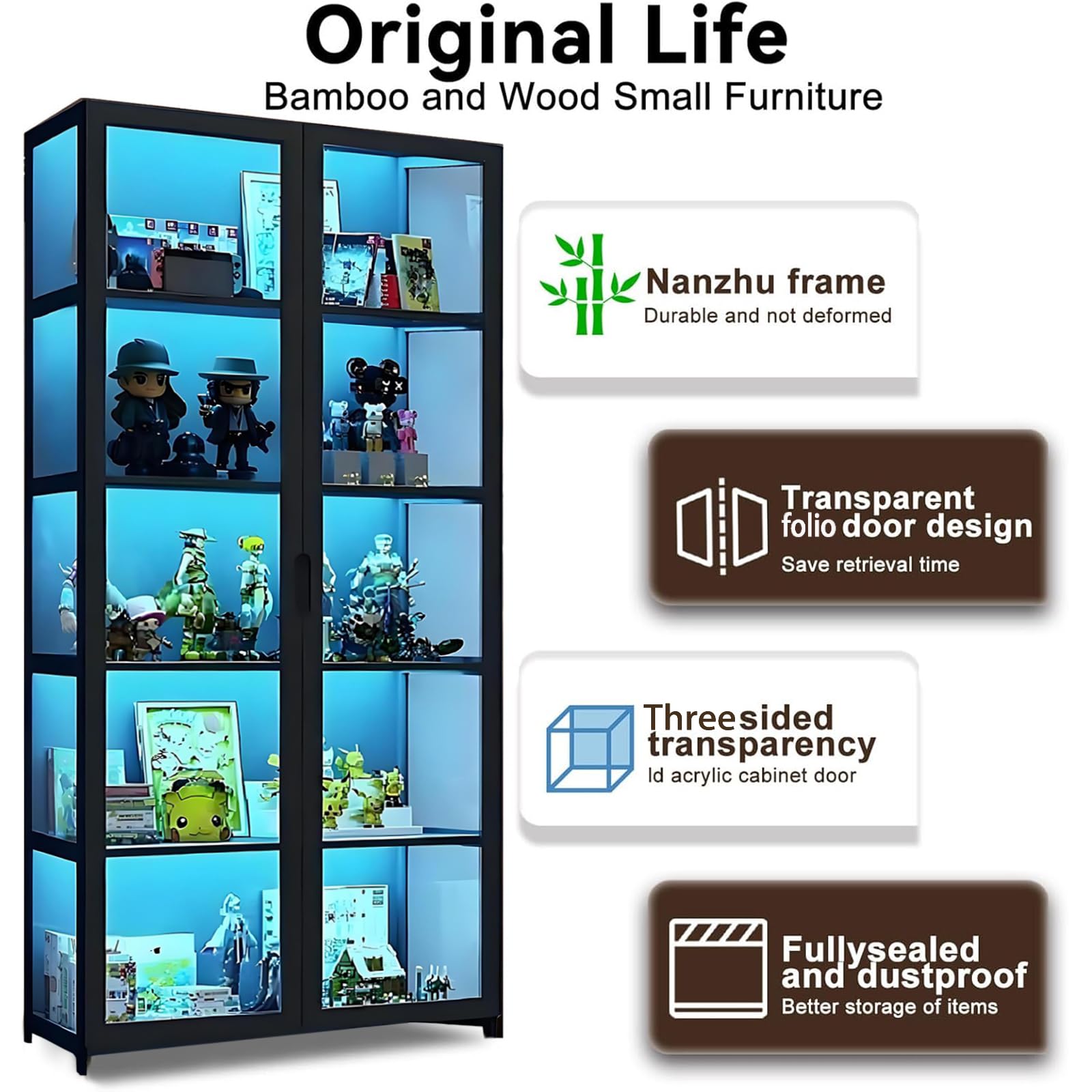 Vitrina con Puertas de Vidrio acrílico, Organizador de Juguetes coleccionables de 5 Niveles y Estante de exhibición, estantería para el hogar, Sala de Juegos, Sala de Estar (Negro)