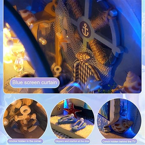 Miniatura 5 de Casa de muñecas LED DIY mini túnel océano casa de muñecas kit miniatura con muebles casa de muñecas de madera regalo para niños amigos romántico