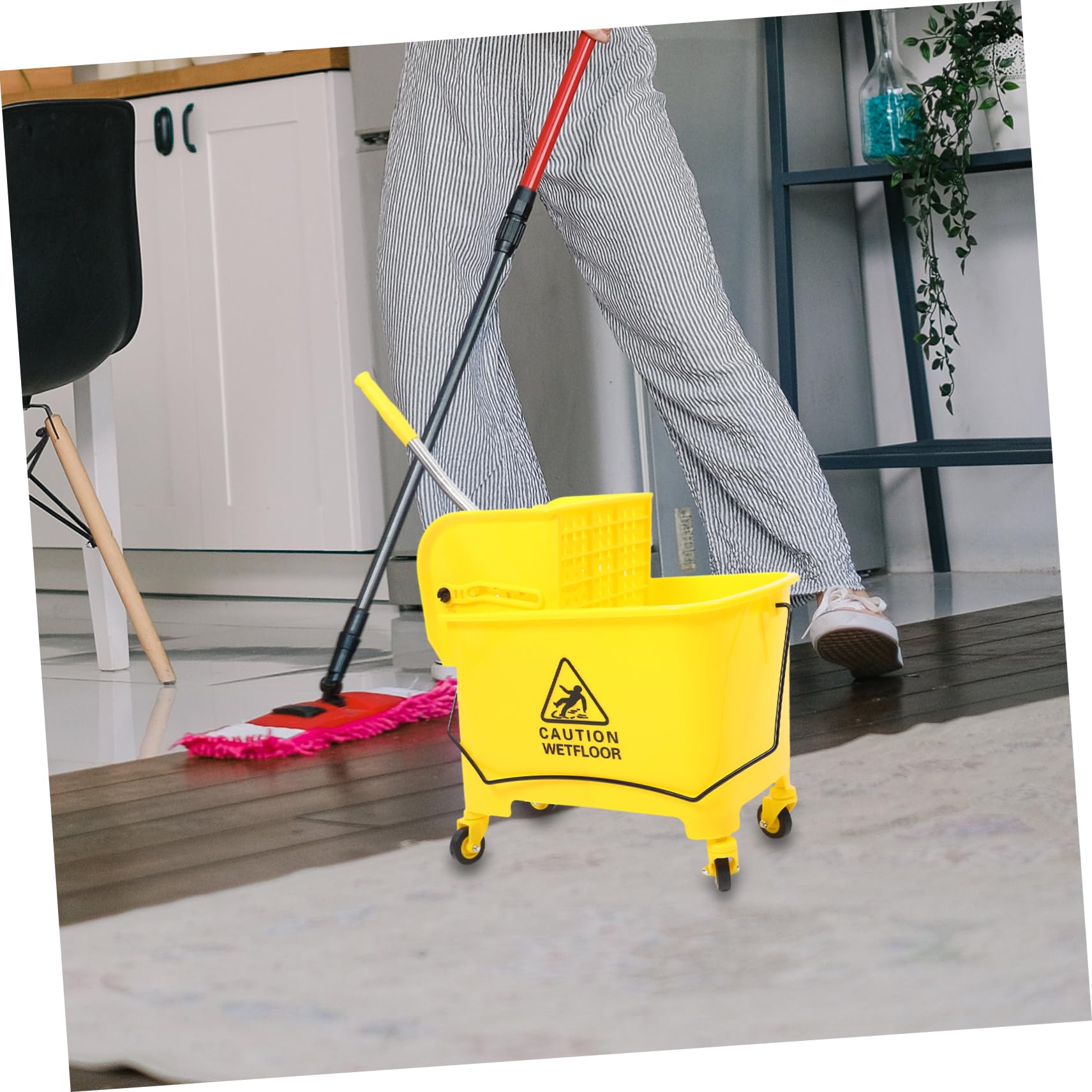 UKCOCO Cubo de Fregona Comercial 20l Ruedas y Escurridor Lateral Plástico Amarillo para Limpieza Profesional Hogar y Hotel Accesorios Limpieza Color Aleatorio