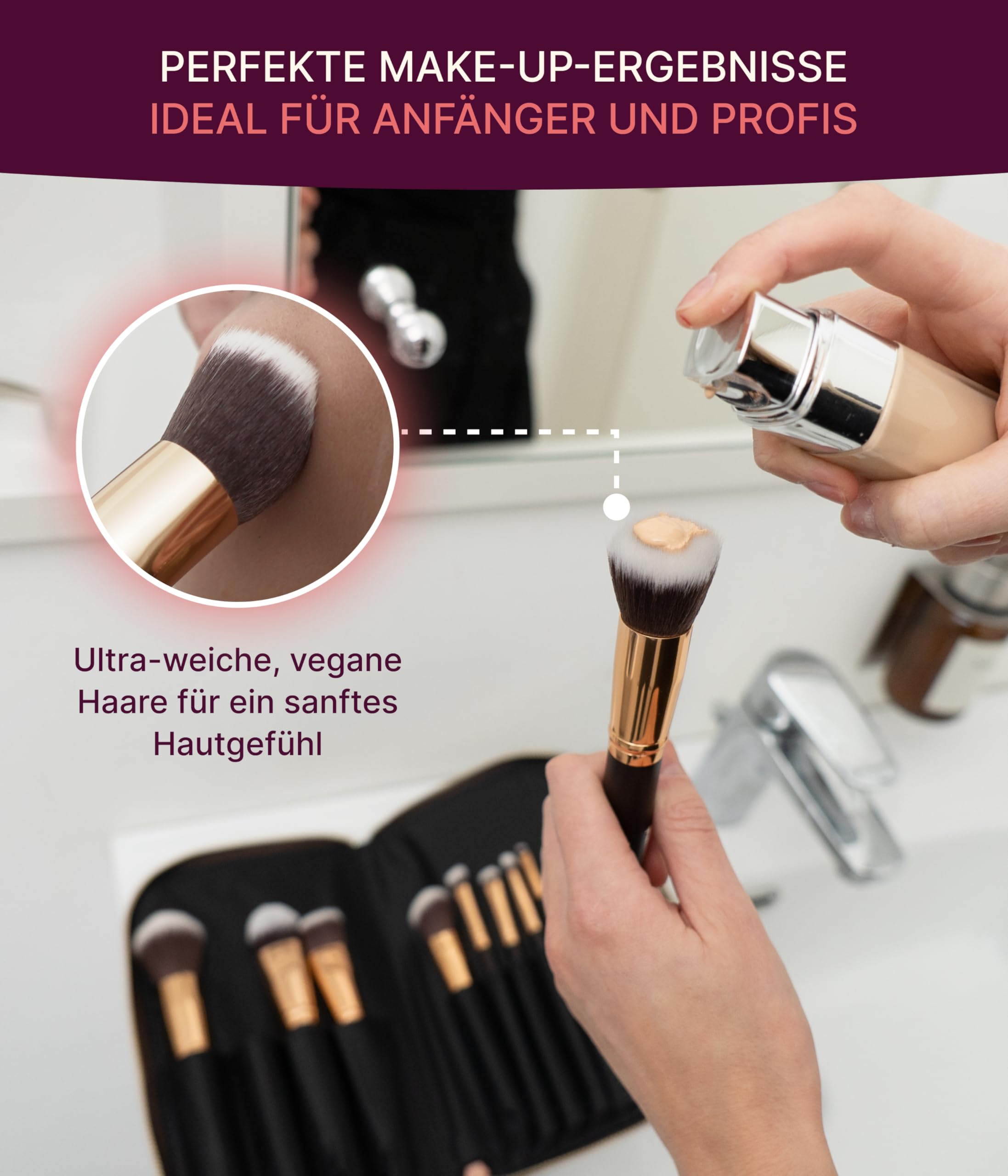 Fantasia Beauty Make Up Pinsel Set 12-teilig – Weiche, hautfreundliche Pinsel für ein natürliches Finish – Perfekt für Anfänger & Profis – Schminkpinsel Set vegan, leicht zu reinigen