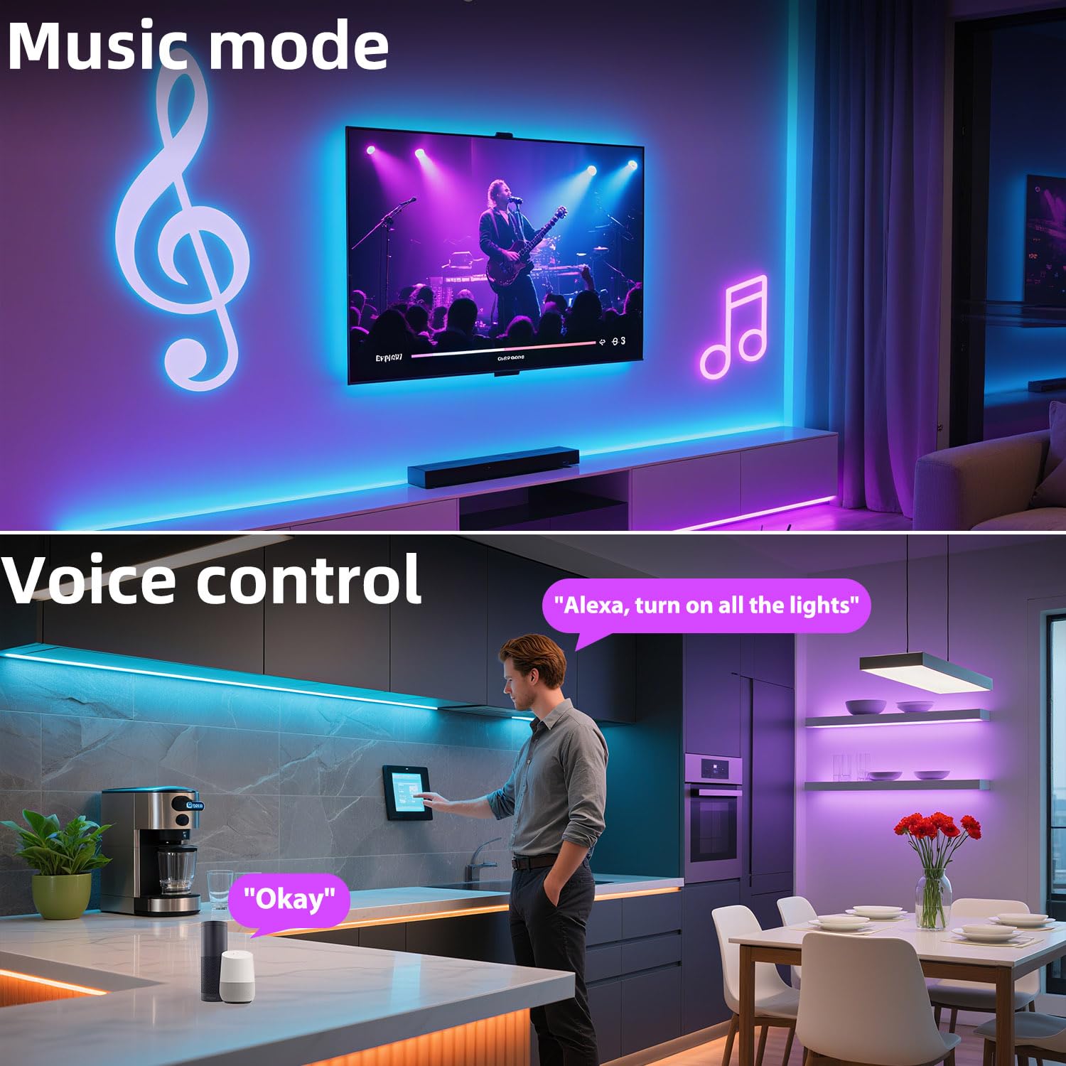 LED COB Ruban RGBW 24V 5M dimmable avec télécommande et bloc d'alimentation Bande RGB + blanc chaud 3000 K, haute densité 784 LED/m, contrôlable via application, compatible avec Alexa et Google Home