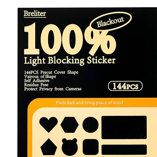 Light Blocking Stickers - 144PCS Light Blackout Covers with Tweezers for Electronics Light Dimming for Routers, Monitors and Electrical Appliances, Block 95%-100% of LED Lights (Blackout)