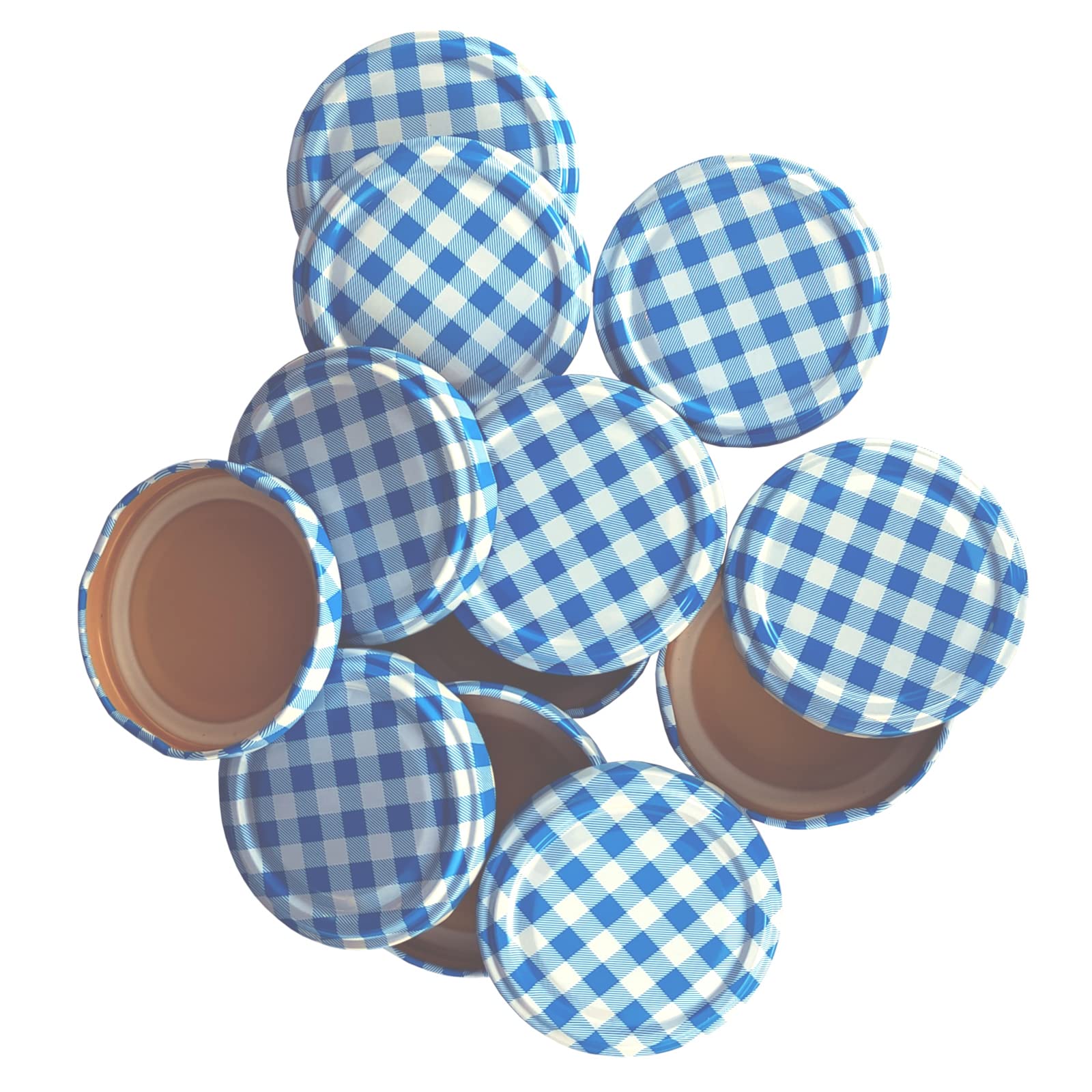 Pack of 12 Replacement 63mm Twist On Jam Jar Lids - Blue Gingham - (Choice of Colours)