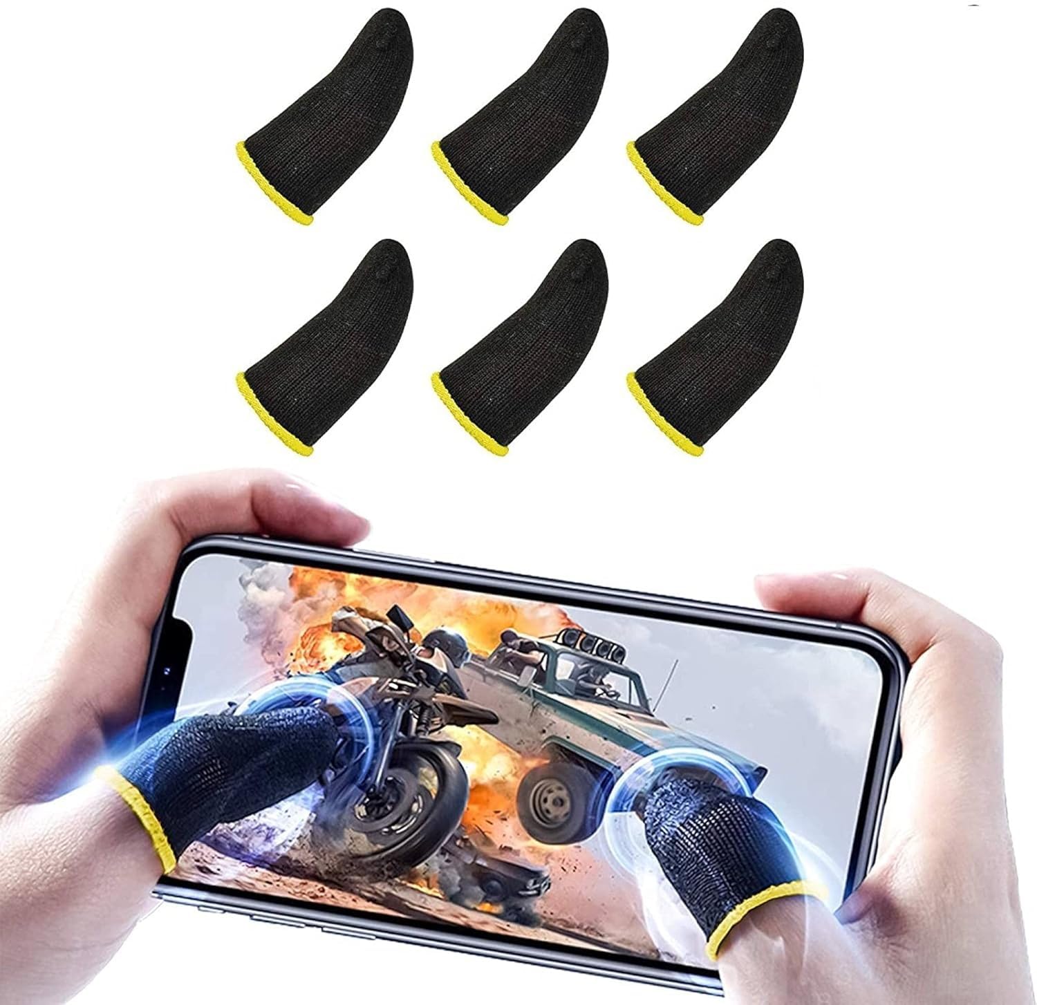 Pubg Anti-Slip Thumb Yellow Sleeve, Slip-Proof Sweat-Proof Professional Touch Screen Thumbs Finger Sleeve for Pubg Mobile Phone Game Gaming Gloves (6 PCS)-image-13