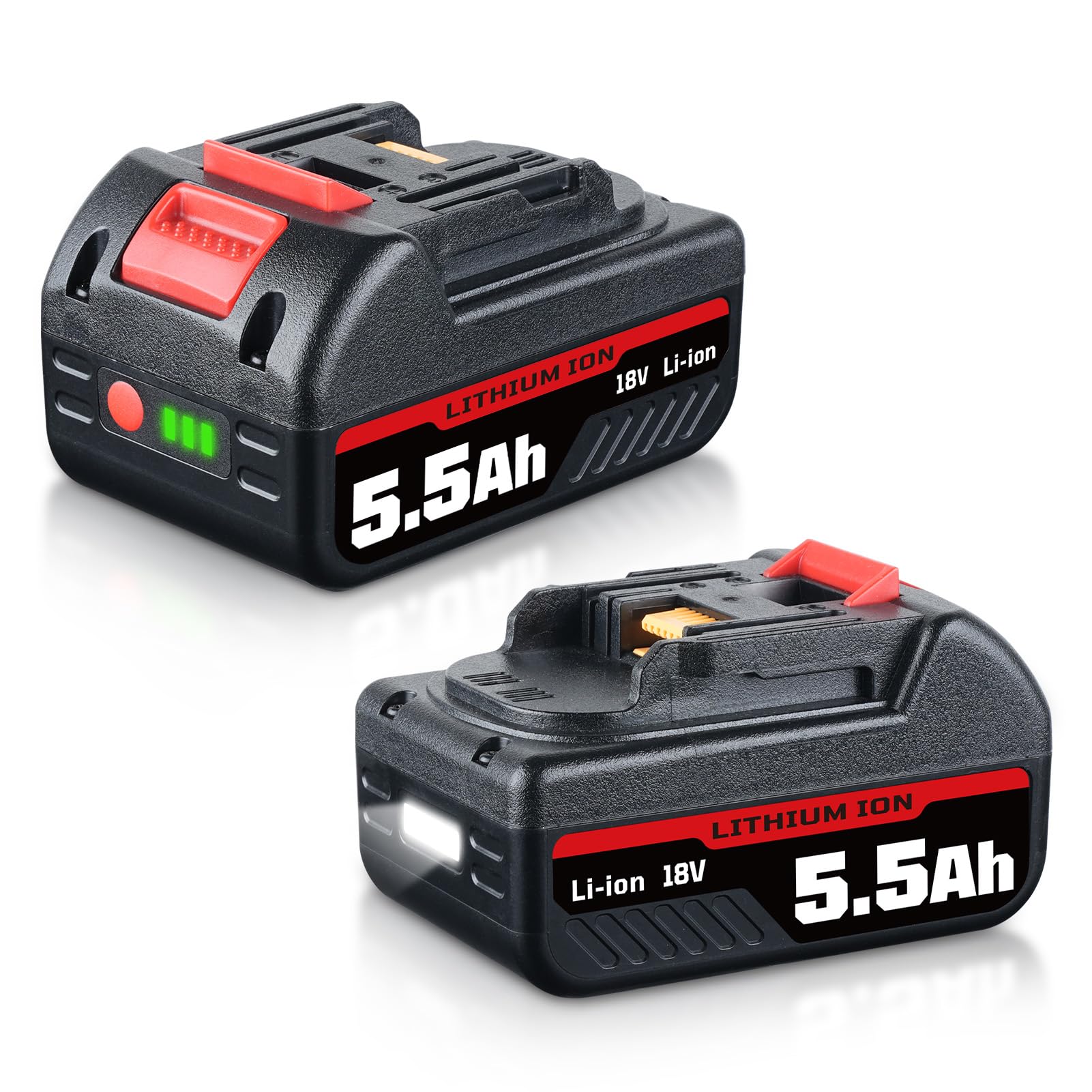 2 Pack BL1860B 18V 5.5Ah Lithium Battery Compatible with Makita 18V Batteries BL1860B BL1850 BL1840 BL1850B-2 BL1845 BL1830 BL1820 BL1815 LXT-400 with LED Charge Indicator