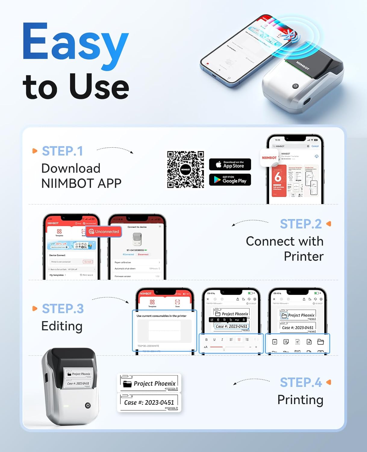 NIIMBOT B1 Label Maker Machine, Thermal Label Printer Easy to Use for Office, Home, Business, Came with 1 Roll White Label(Sliver) - Image 6